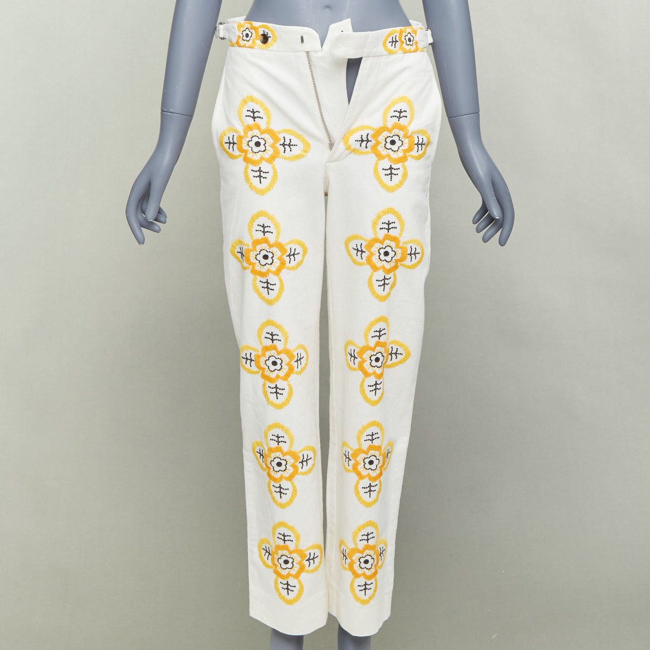 Bode BODE Buttercup ecru yellow embroidery floral straight leg pants 25" Size 25" / US 0 / IT 36 - 1 Thumbnail
