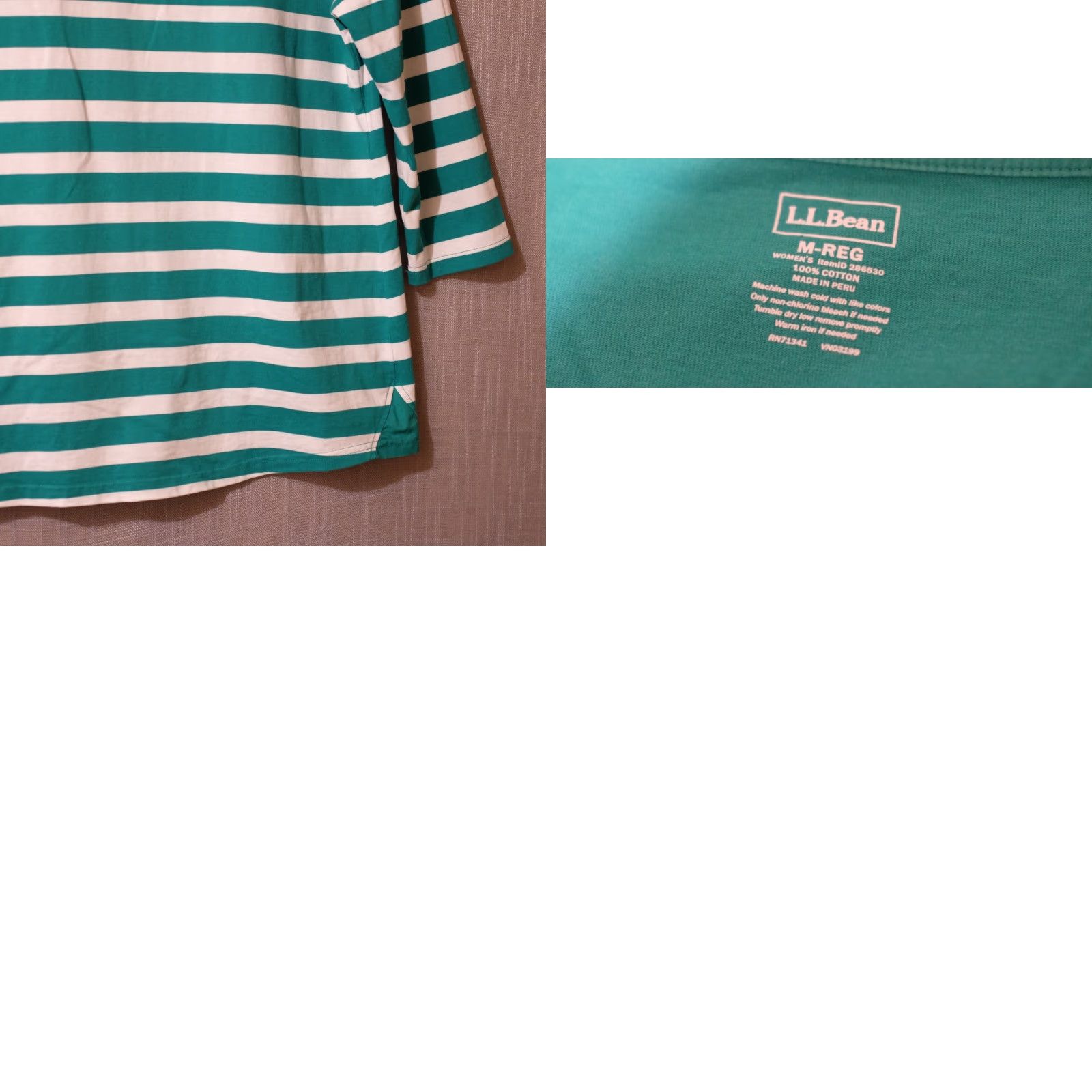 Vintage EUC LL Bean 3/4 Sleeve Henley Top 100% Cotton Green/White Womens M-Reg #A11-47 Shirt Womens M Green/White Linen? Size M / US 6-8 / IT 42-44 - 8 Thumbnail