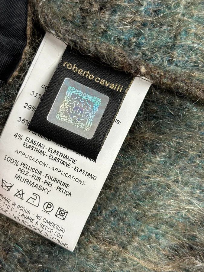 Roberto Cavalli 2000s Roberto Cavalli Turquoise Wool Abstract Savage Fur Coat Size M / US 6-8 / IT 42-44 - 11 Thumbnail