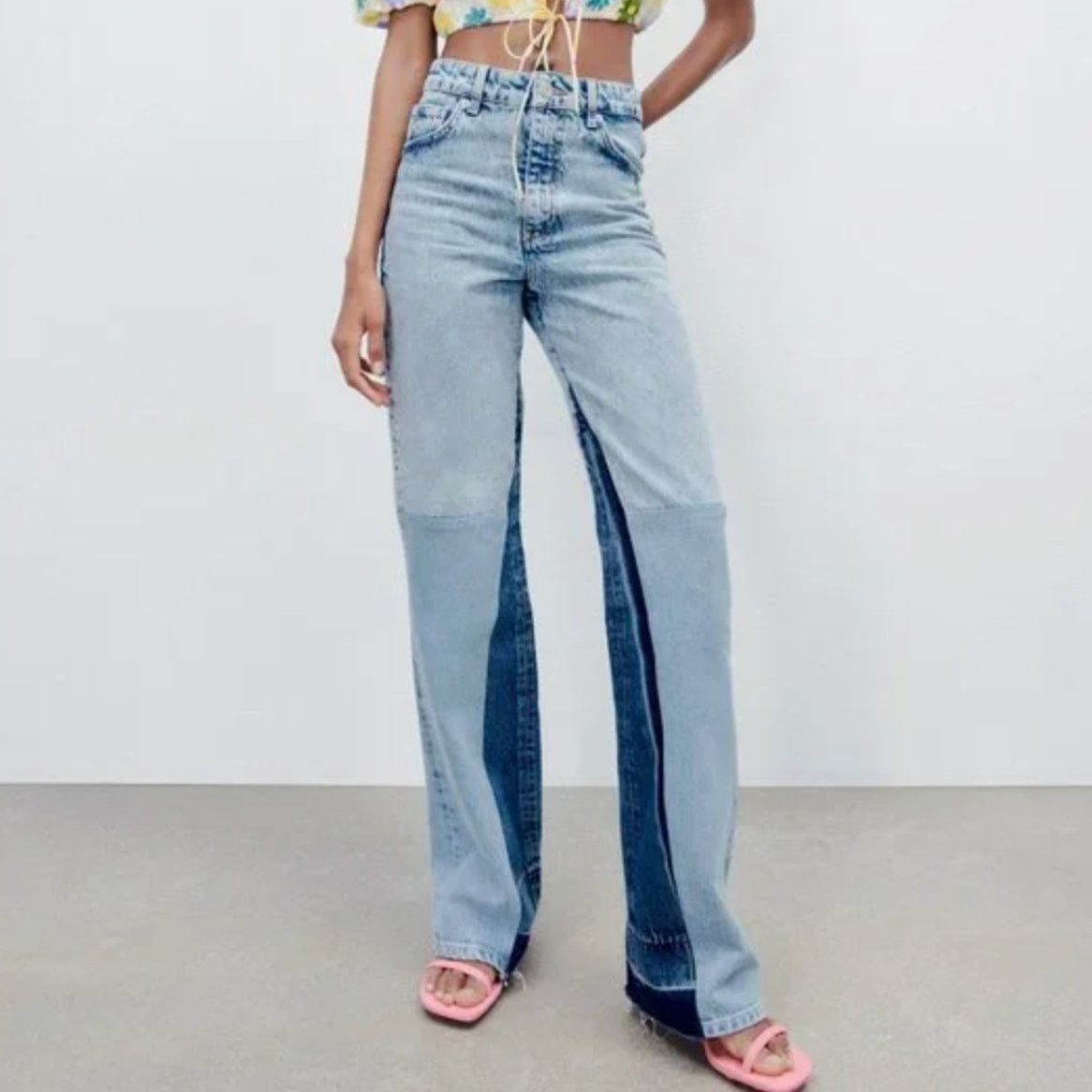 Zara Zara Wide Leg Patchwork Collection Jeans Color Block 6 Size 28" / US 6 / IT 42 - 2 Thumbnail