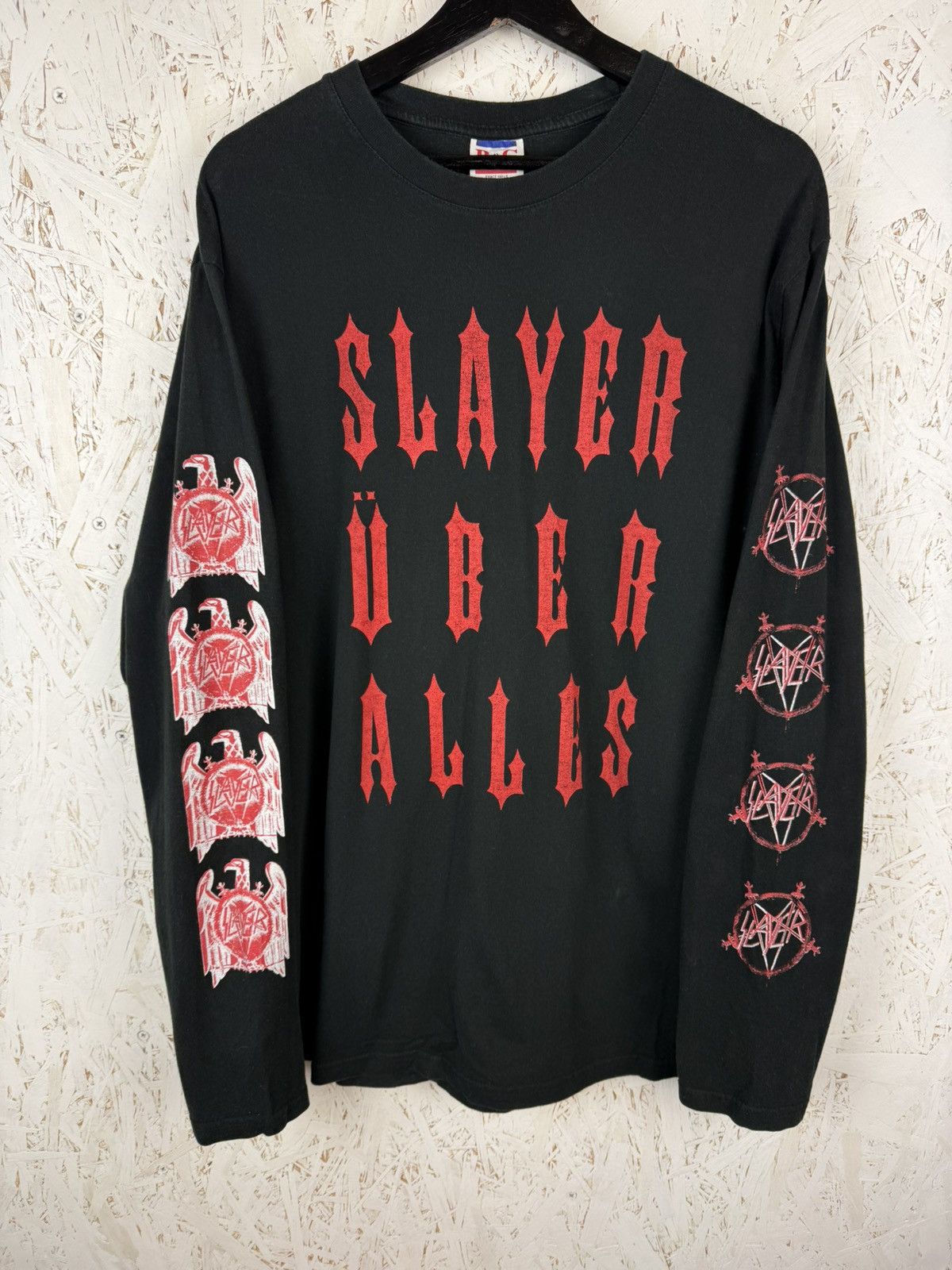 Band Tees 90s Vintage Slayer Uber Alles Thrash Metal Band Long Sleeve Size US XL / EU 56 / 4 - 1 Thumbnail
