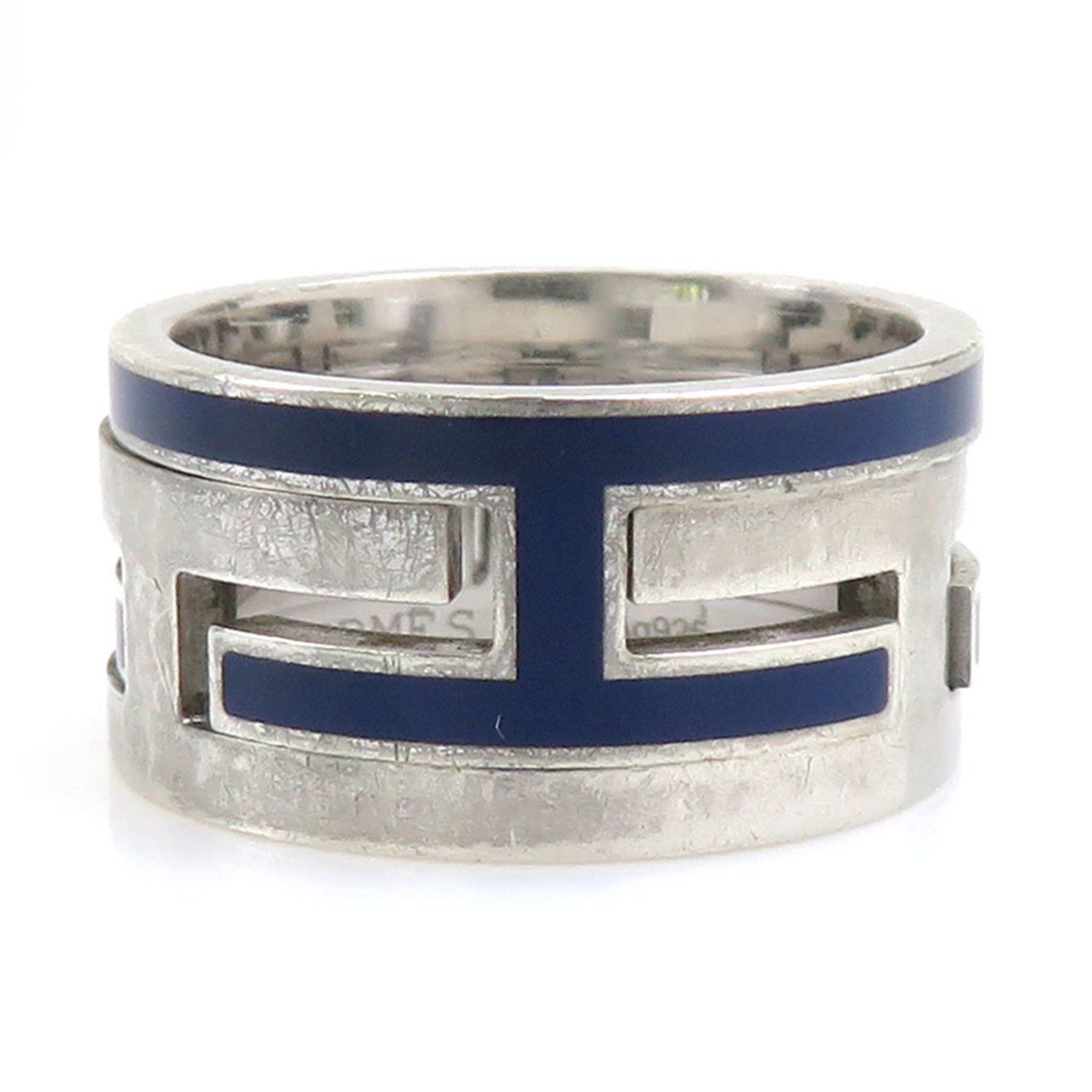 Hermes Hermès Move Ash Ring in Silver 925 with Enamel and Blue Accents Women's e61049a