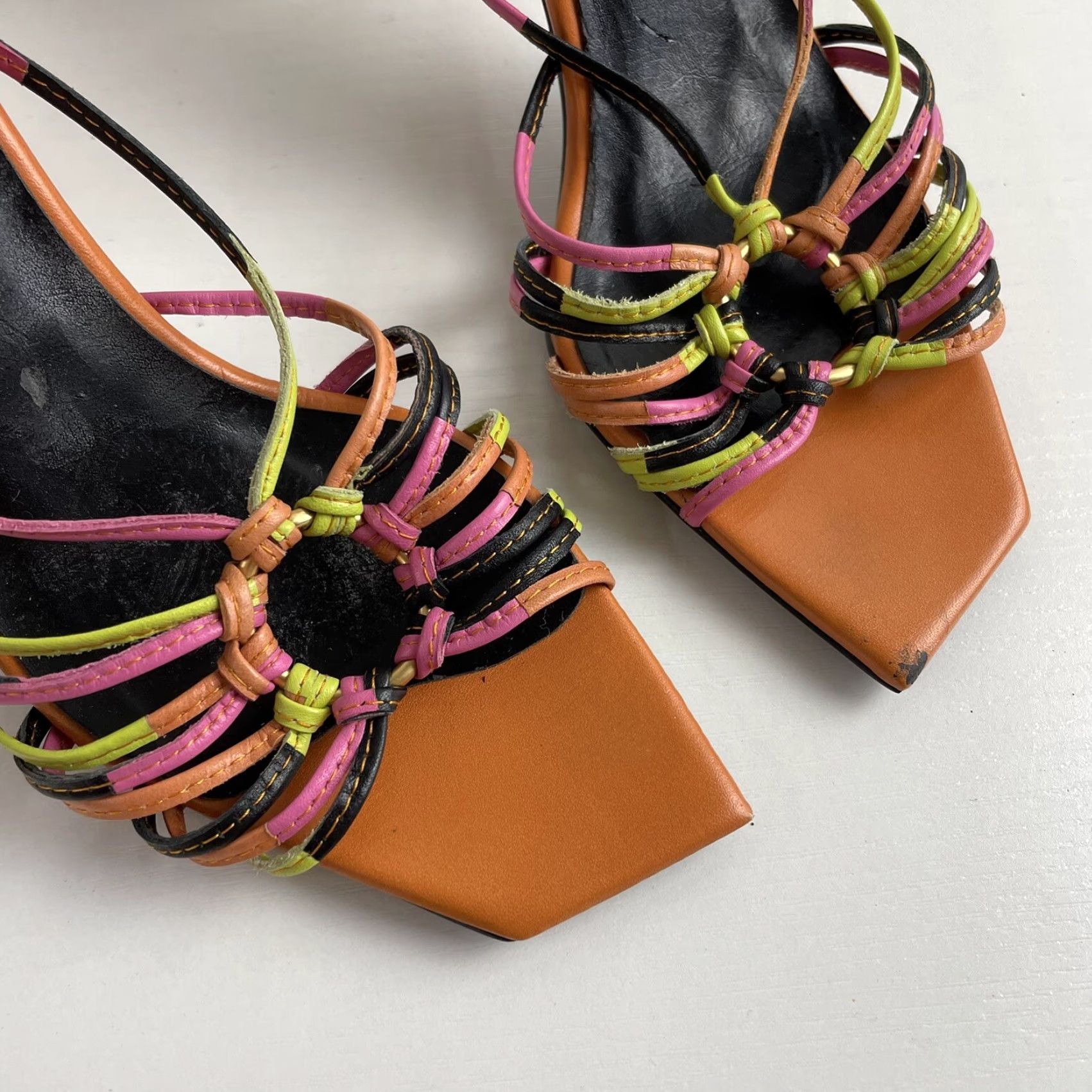 Morgan De Toi VINTAGE Morgan De Toi Heels Orange Strappy Open Square Toe Stiletto 5.5 35 Womens Shoes Mens? Size US 6 / IT 36 - 6 Thumbnail