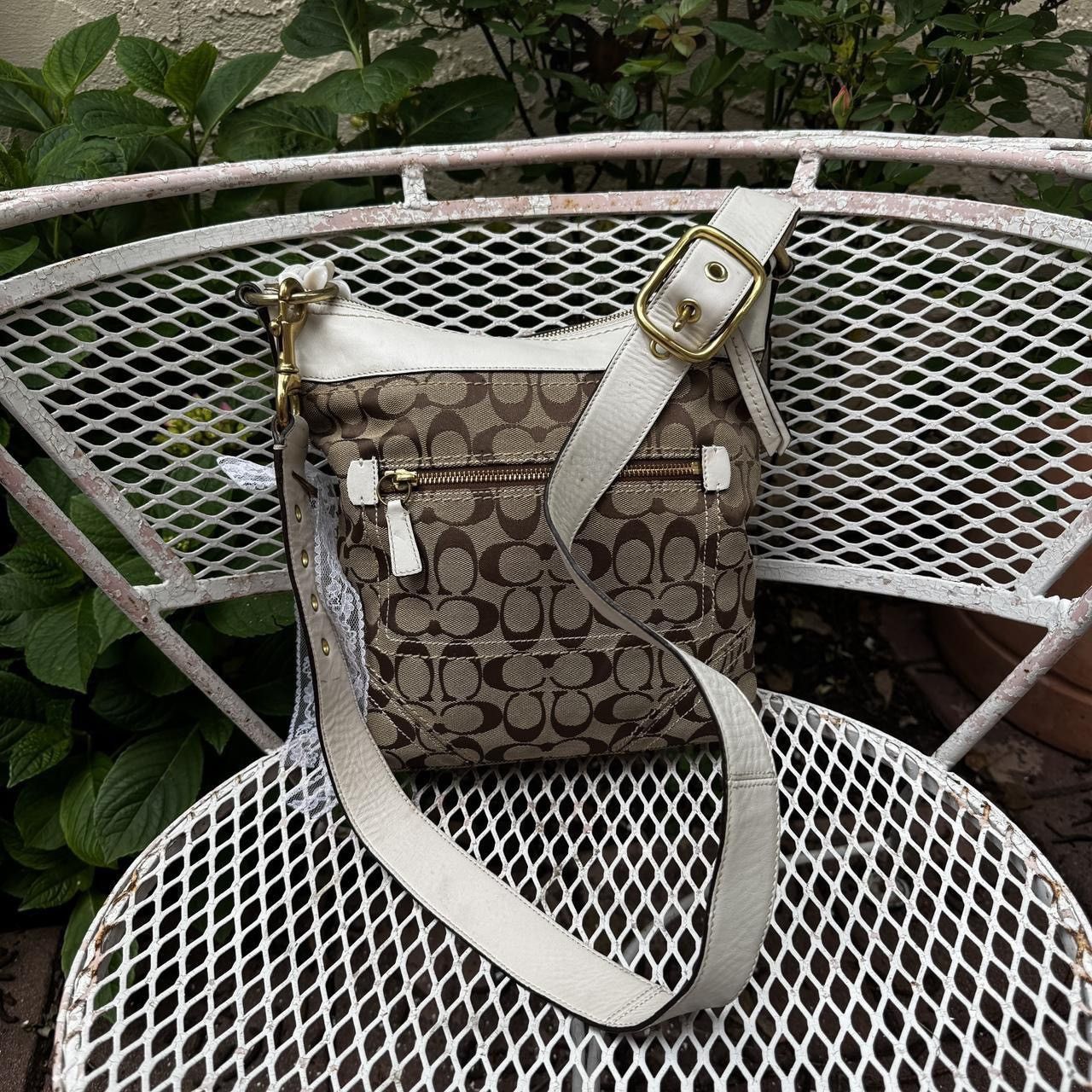 Coach Y2K Coach Brown Monogramed Crossbody with White Leather Size ONE SIZE - 2 Thumbnail