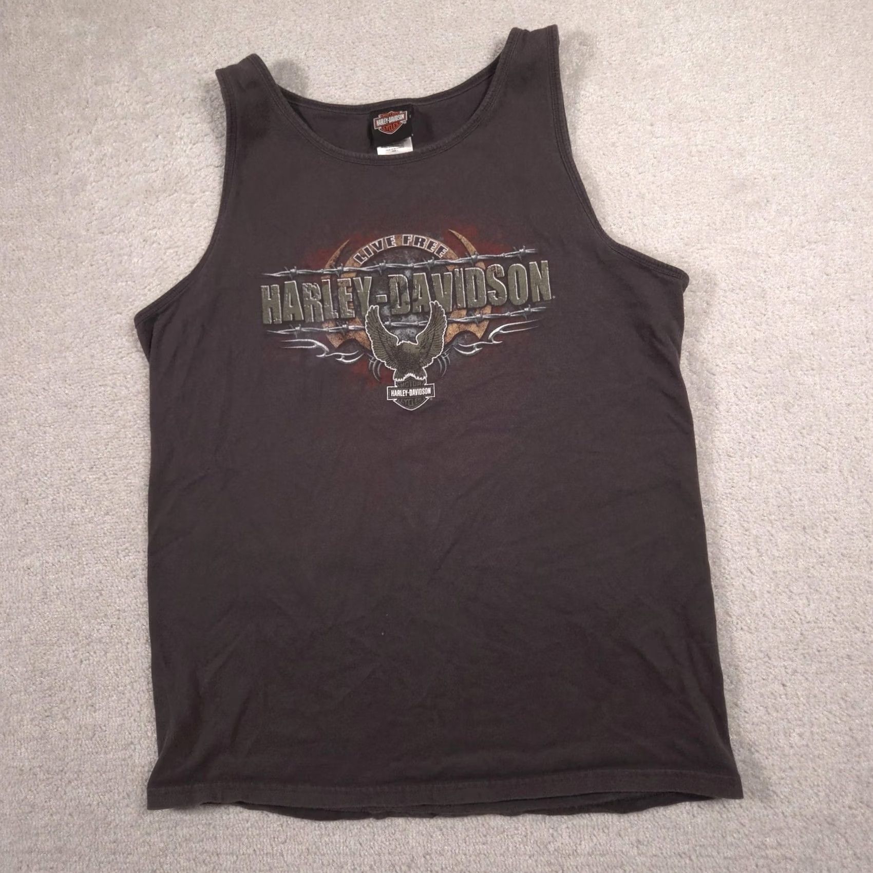 Harley Davidson Harley-Davidson Shirt Mens L Gray Sleeveless Live Free Yeager's Sedalia MO Graphic Print Jersey Cotton Regular Fit Shirt Mens Girls Boys Size US L / EU 52-54 / 3 - 3 Thumbnail