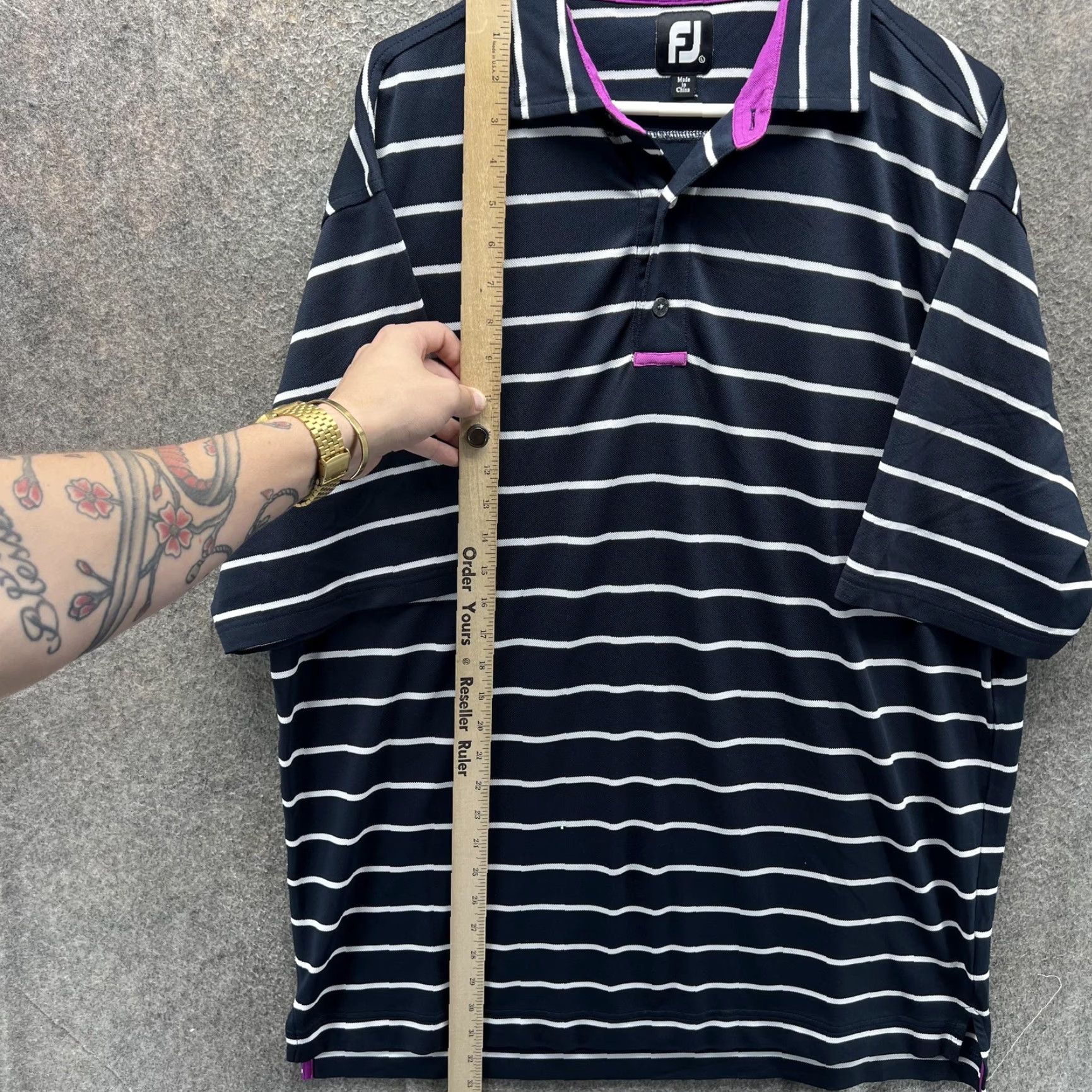 Footjoy FootJoy Polo Shirt Mens L Blue Stripe Golf Performance Short Sleeve Stretch Shirt Mens Standard Version Size US L / EU 52-54 / 3 - 7 Thumbnail