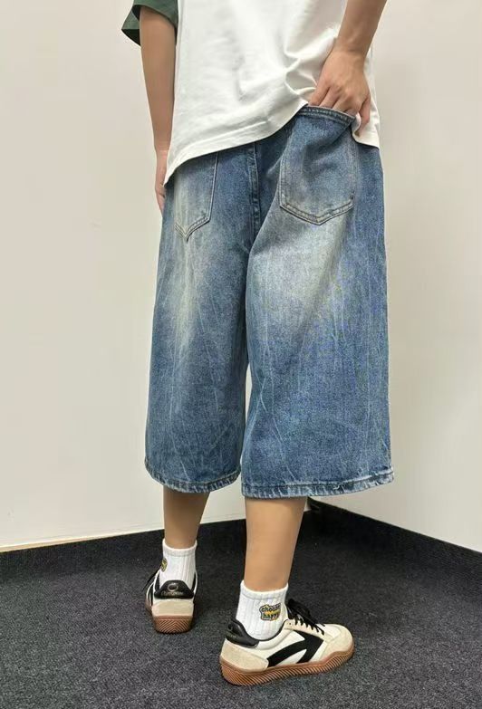 Japanese Brand × Jean Blue loose street washed vintage lightning denim shorts Size US 32 / EU 48 - 3 Thumbnail
