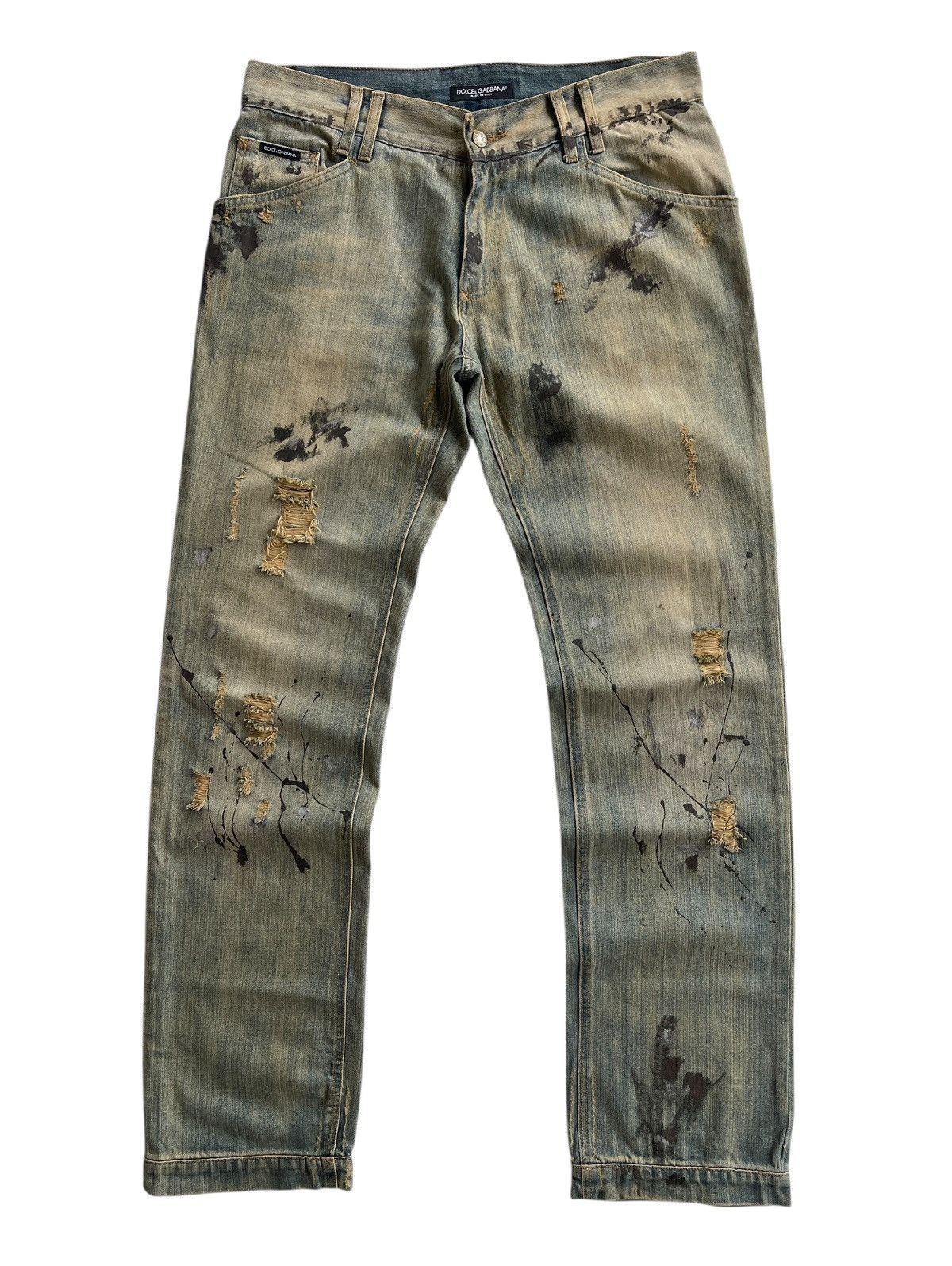 Dolce & Gabbana D&G Paint Splatted Distressed Pattern Denim Size US 35 - 1 Thumbnail