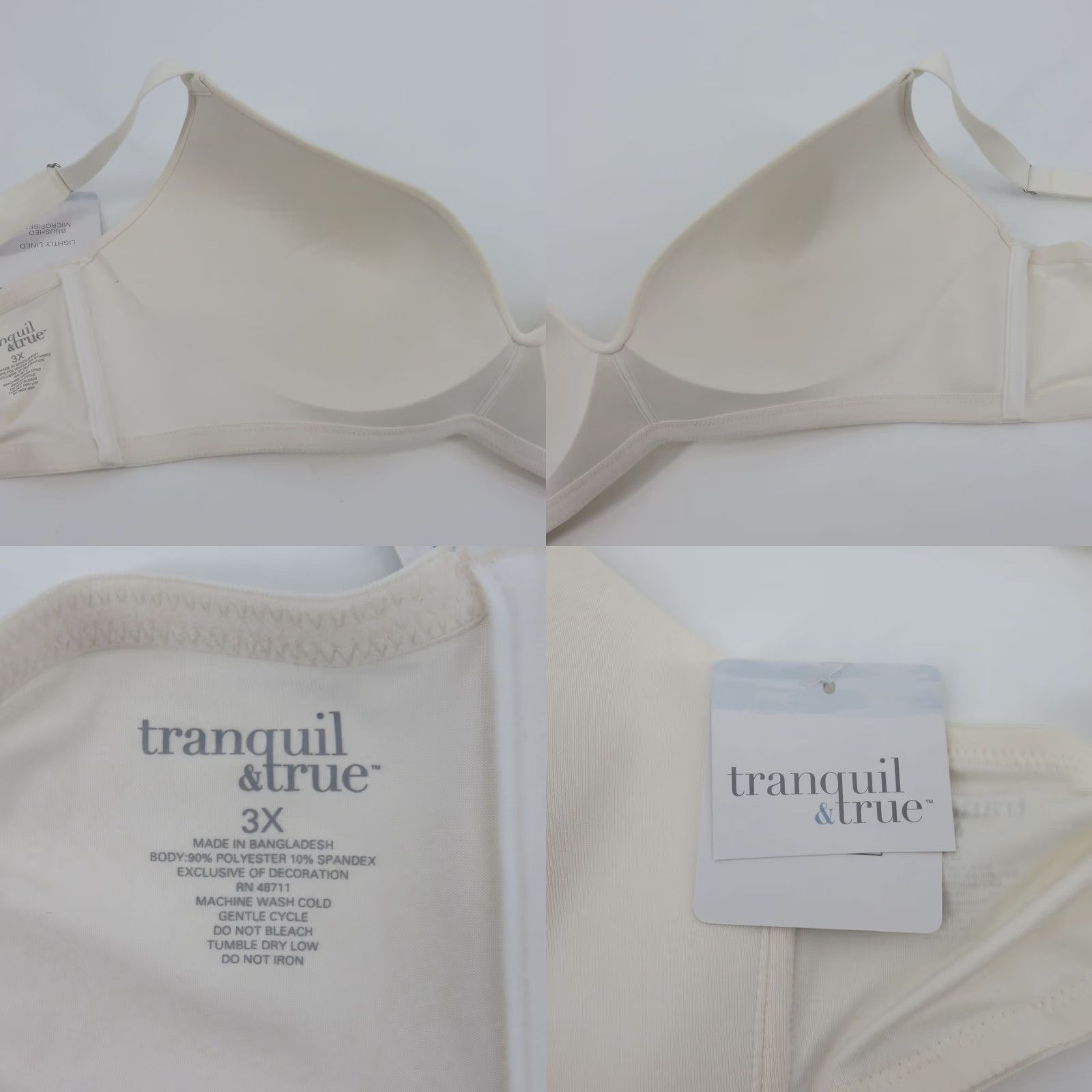 Vintage Tranquil & True Womens Bra 3X Plus Size Wire Free Lightly Lined Solid White NEW Size ONE SIZE - 8 Thumbnail