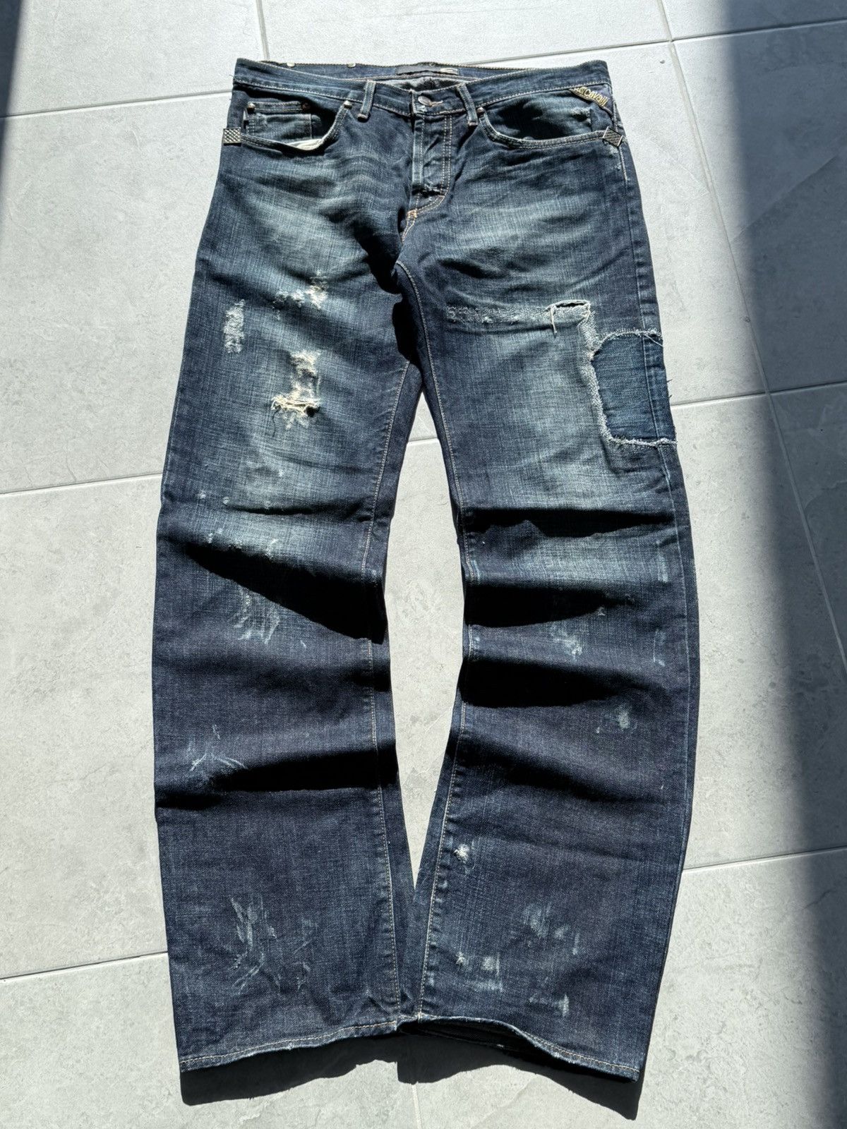 2000s Cavalli Washed Distressed Denim Jeans