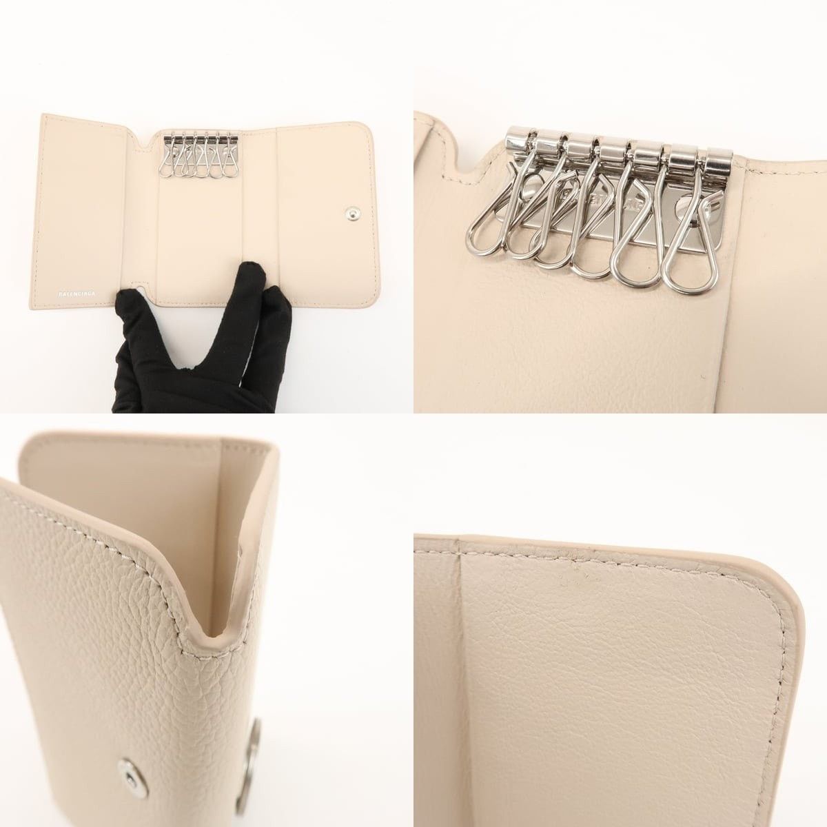Balenciaga Balenciaga Cash 6 Rings Key Case Calfskin Key Holder Beige Size ONE SIZE - 6 Thumbnail