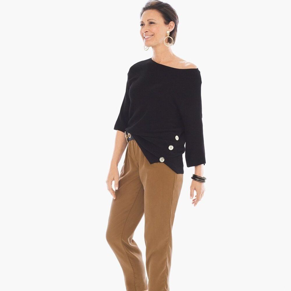 Chicos Chico's Side-Button Nicolette Pullover Black Knit Size 2 US Size L / US 10 / IT 46 - 1 Thumbnail