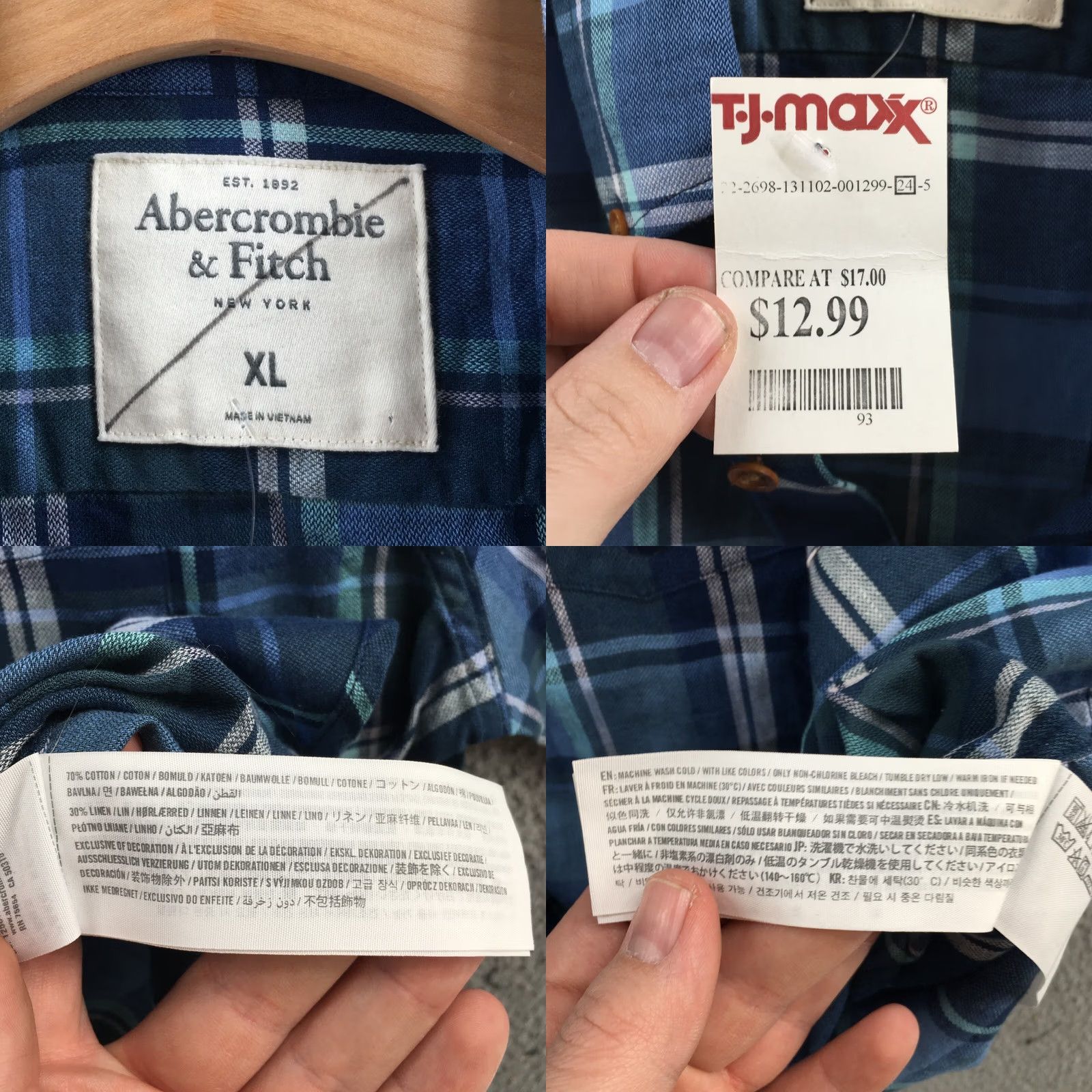 Abercrombie & Fitch Abercrombie & Fitch Button Down Shirt Mens XL Blue Plaid Long Sleeve Collared Size US XL / EU 56 / 4 - 9 Thumbnail