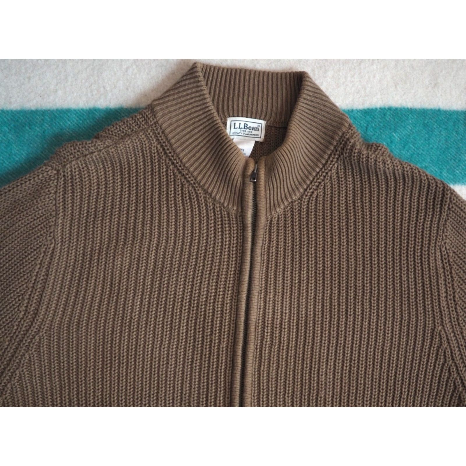 Vintage VINTAGE L.L. Bean Sweater Full Zip Army Brown Full Zip Mens L Brown Cotton Ribbed Knit Crew Neck Army Size US L / EU 52-54 / 3 - 2 Thumbnail