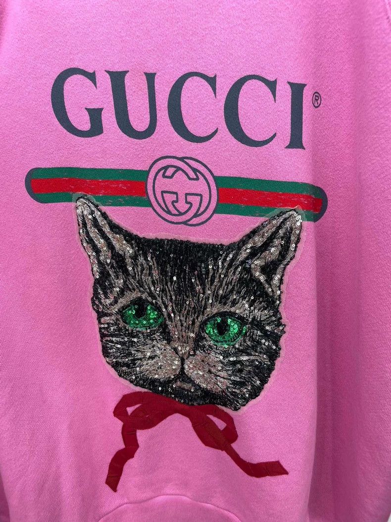 Gucci Gucci Pink pullover sweatshirt with sequin cat avatar hoodi Size US M / EU 48-50 / 2 - 3 Thumbnail