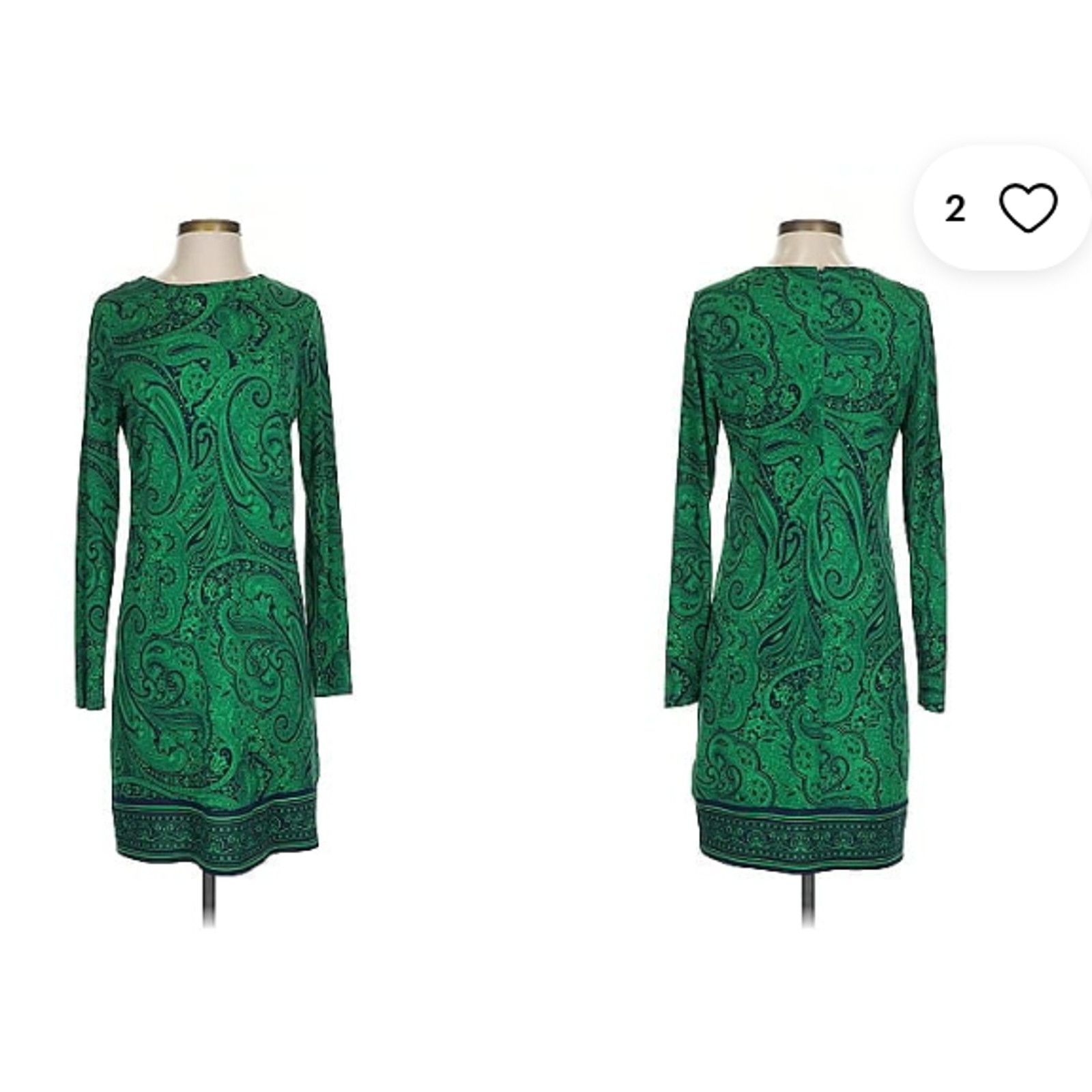 Michael Kors MICHAEL KORS GREEN NAVY PAISLEY LONG SLEEVE SLINKY DRESS S/M Size S / US 4 / IT 40 - 1 Thumbnail