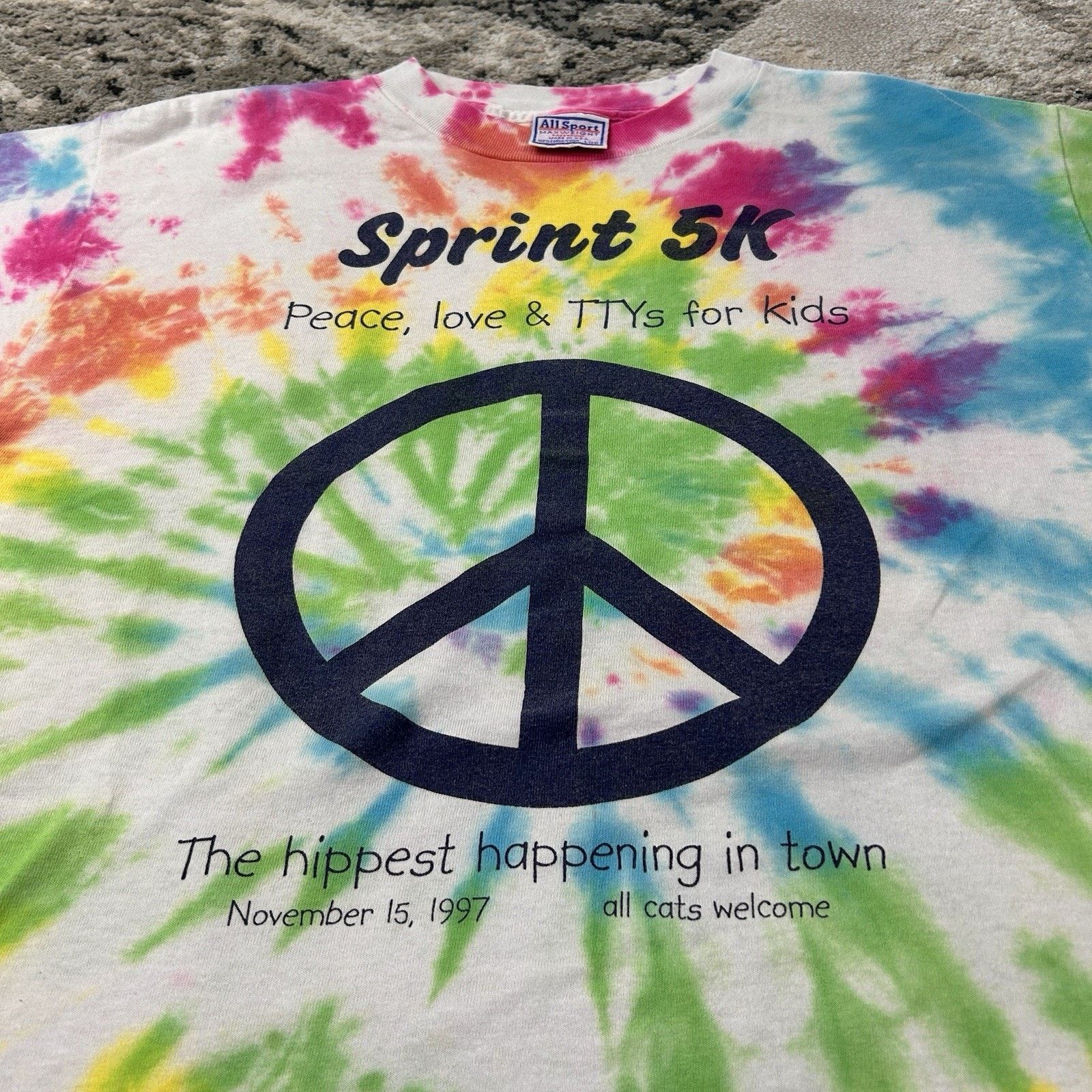 & Other Stories Vintage 1997 Sprint 5K Tie Dye Peace Sign T-Shirt USA Sz L Size US L / EU 52-54 / 3 - 2 Thumbnail