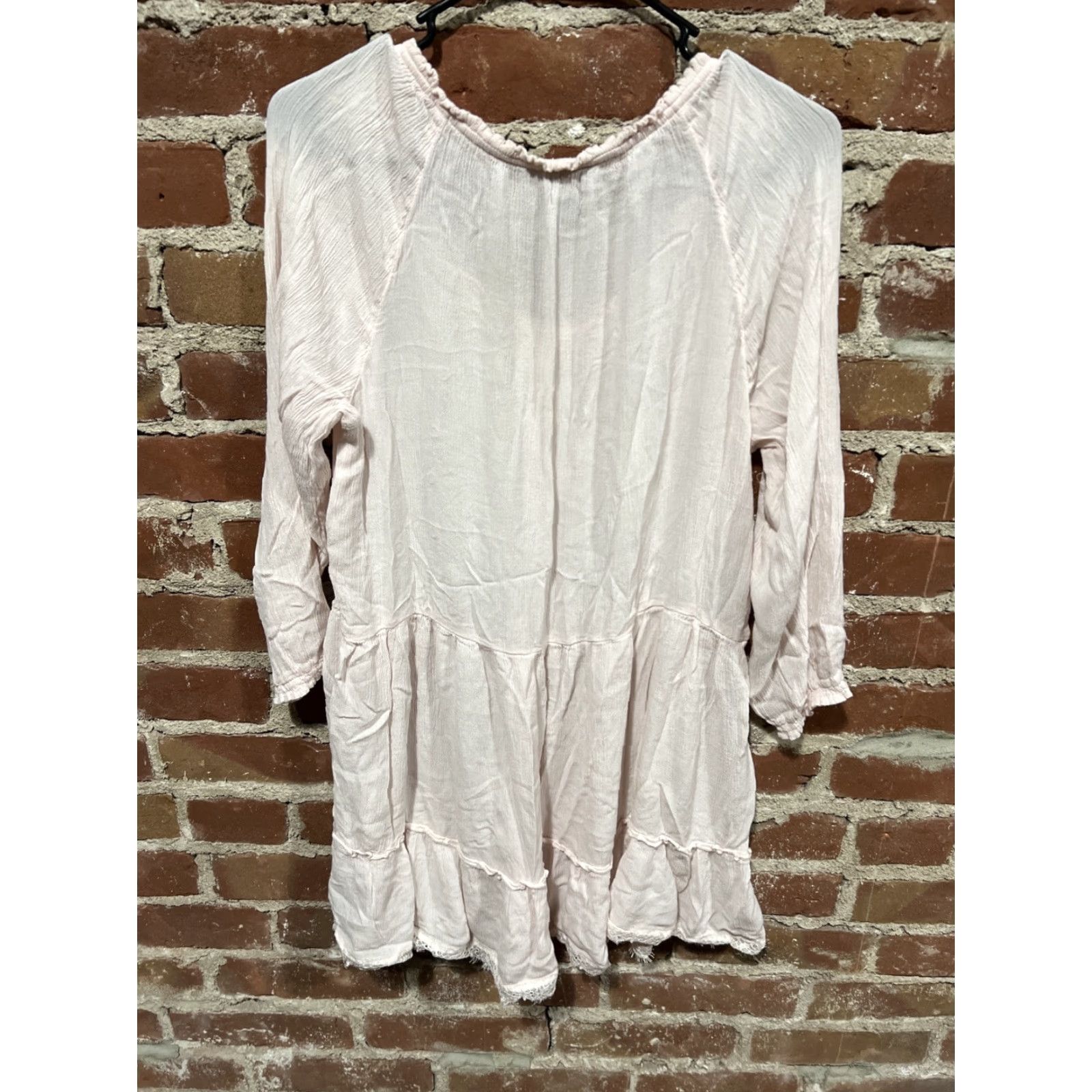 Vintage Aerie Blouse Tunic Shirt Womens Large Pink Long Sleeve Henley Pullover Thermal Cotton Polyester Regular Pattern Solid Size L / US 10 / IT 46 - 3 Thumbnail