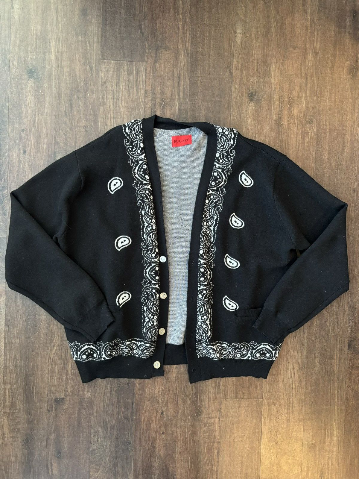 image of Fugazi Paisley Cardigan in Black, Men's (Size XL)