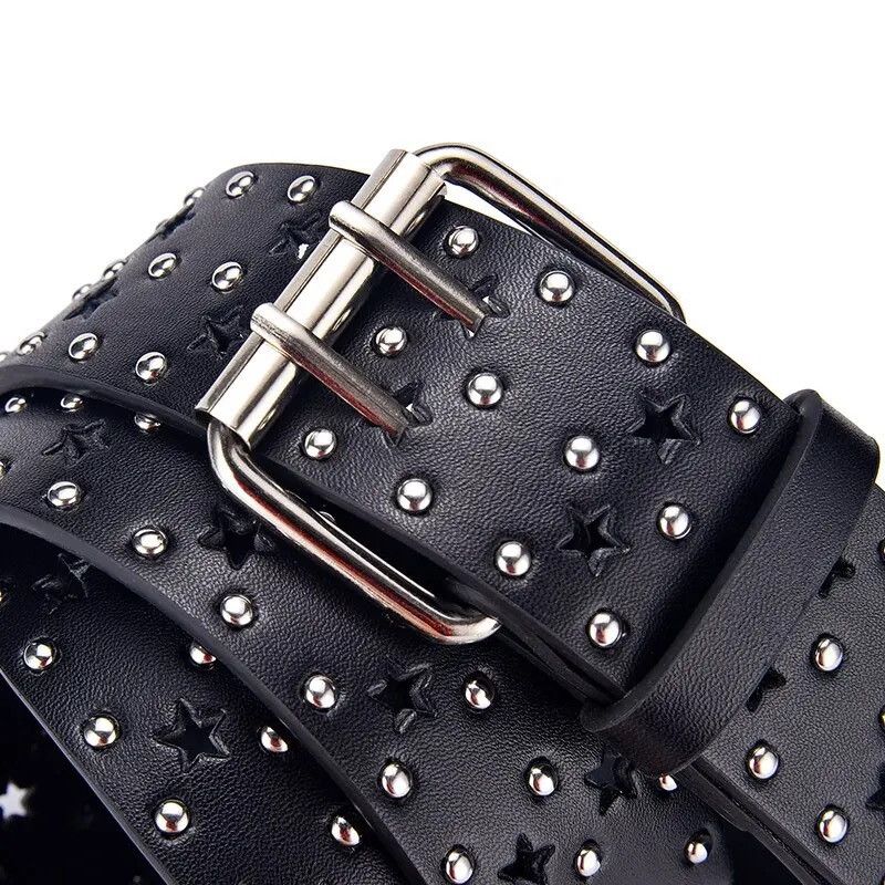 Leather × Vintage Star Hollow Double Row Belt Size ONE SIZE - 3 Thumbnail