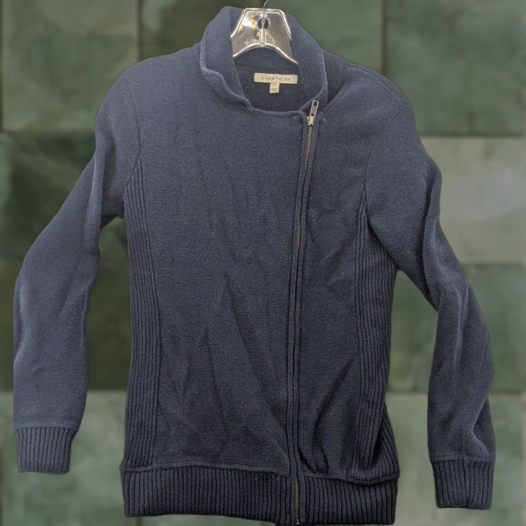 Vintage 41Hawthorn navy blue knit moto zipper sweater cardigan jacket L Womens Size L / US 10 / IT 46 - 1 Thumbnail