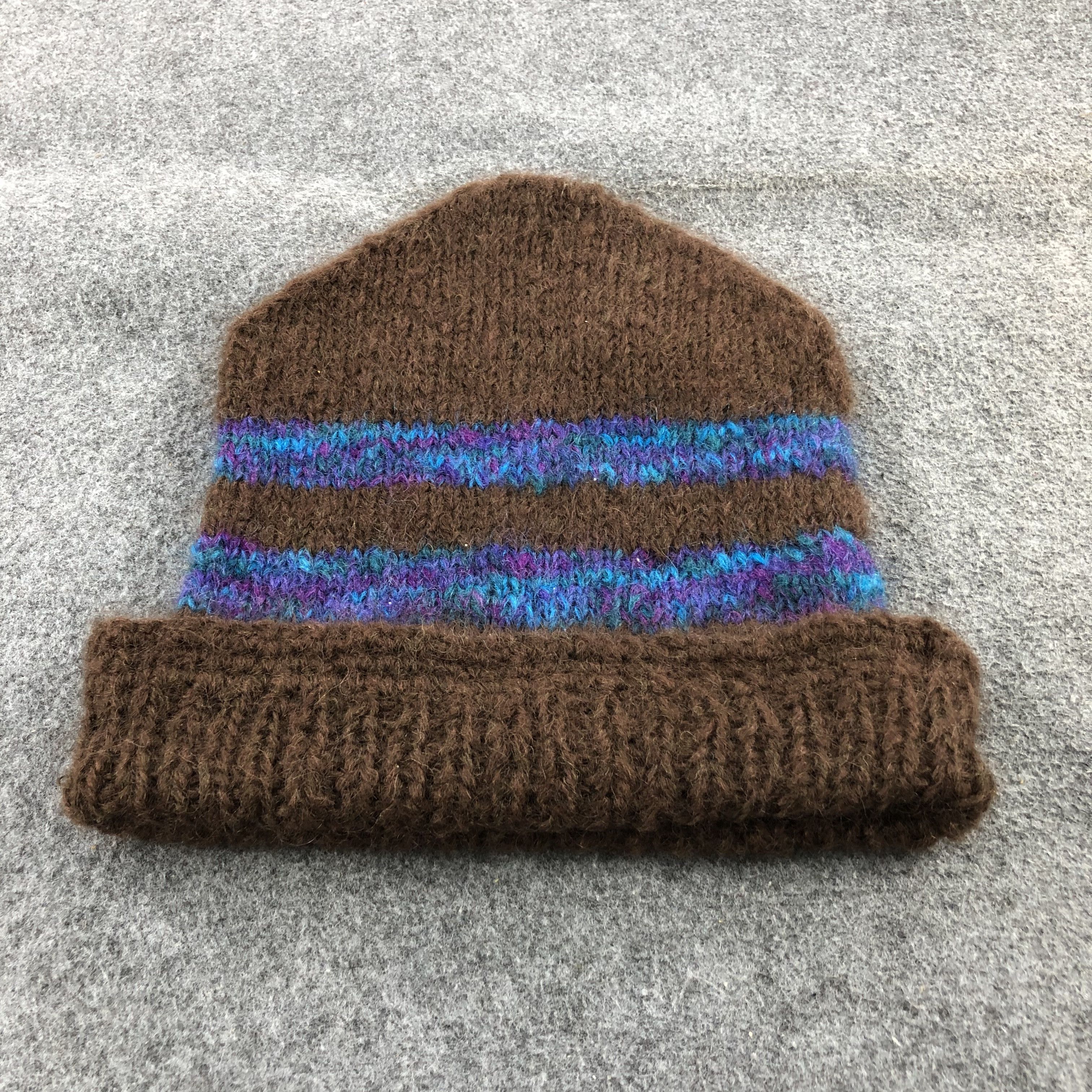 Vintage Unknown Blue Stripes Brown Beanie Snowcap Snow Hat B102 Size ONE SIZE - 1 Thumbnail