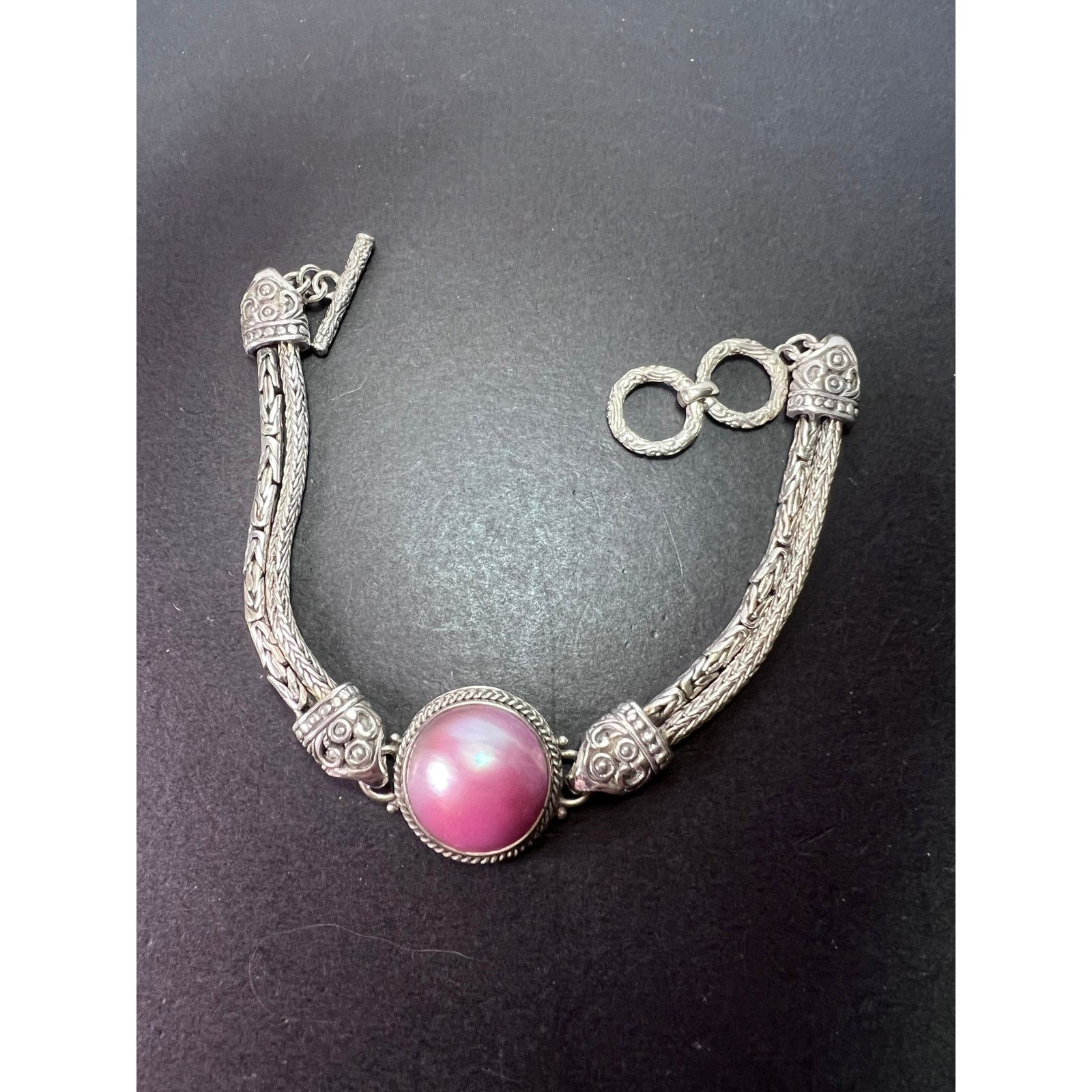 Other Bali sterling silver pink mabe pearl toggle clasp bracelet Size ONE SIZE - 2 Thumbnail