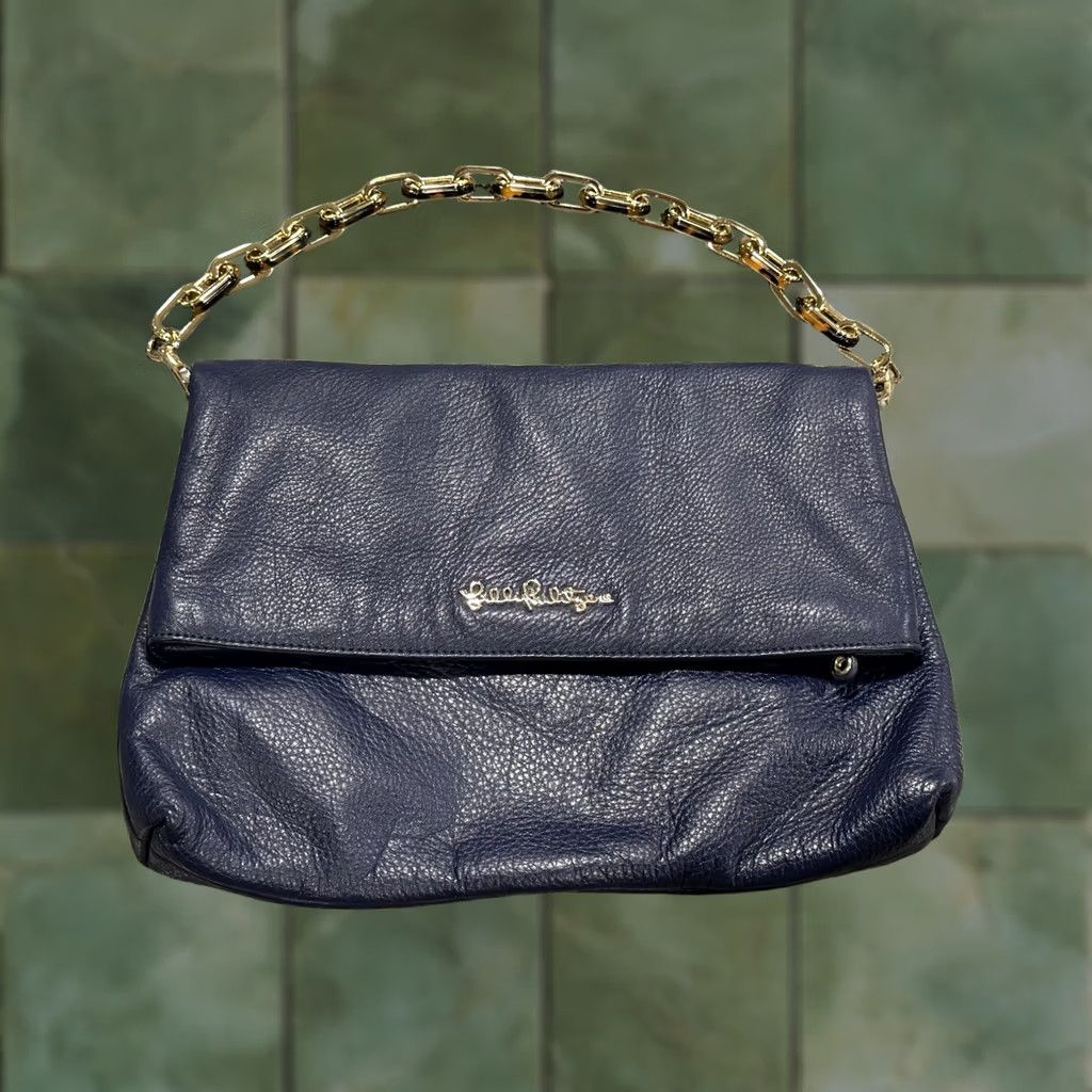 Lilly Pulitzer Lilly Pulitzer Worth It Leather Clutch Handbag Blue Tortoise Print Chain Size ONE SIZE - 1 Thumbnail