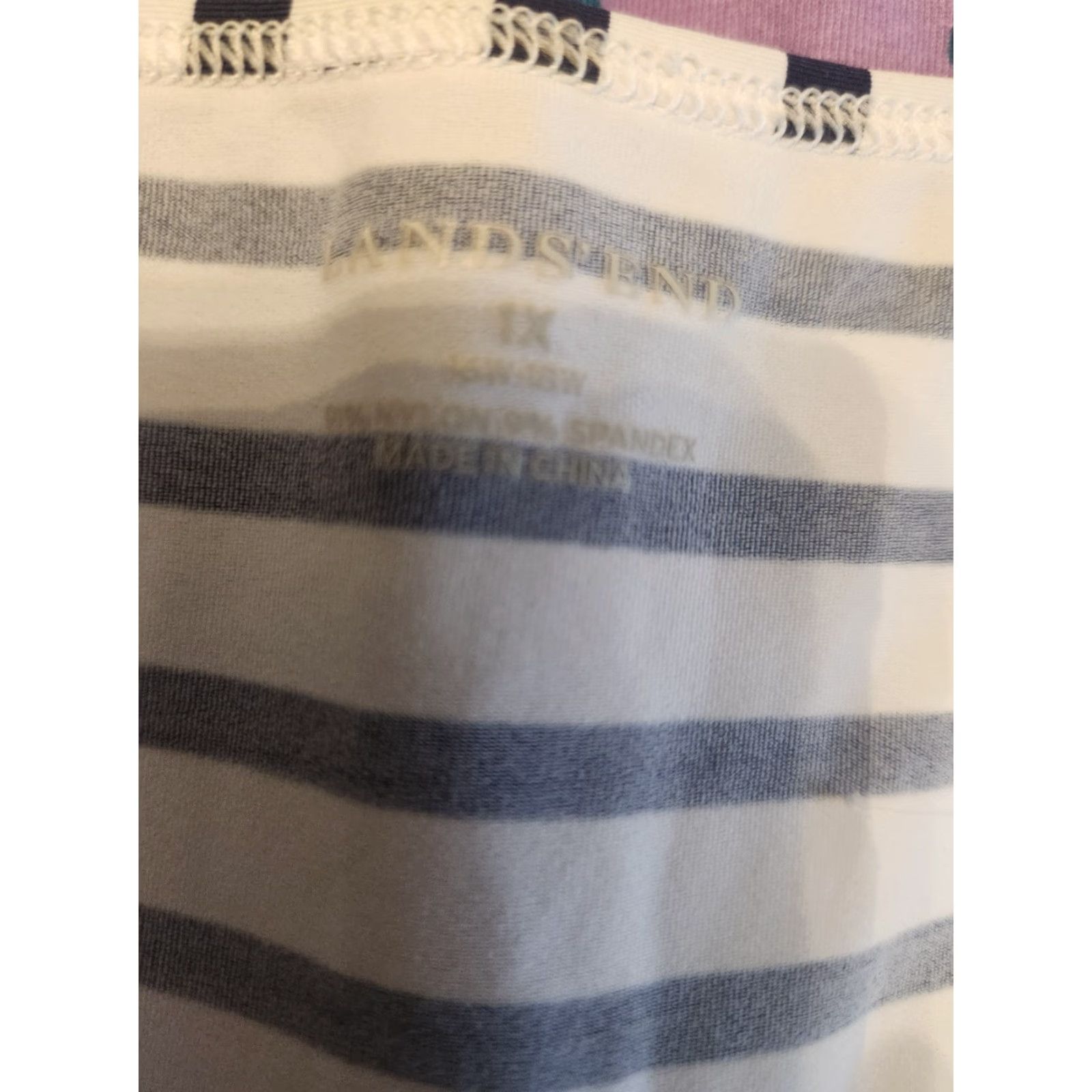 Lands' End Lands' End Shirt 1X Long Sleeve Black White Stripe Silky Stretchy Top Casual Womens Plus Size 1X Multicolor Stripe Shirt Size XL / US 12-14 / IT 48-50 - 6 Thumbnail