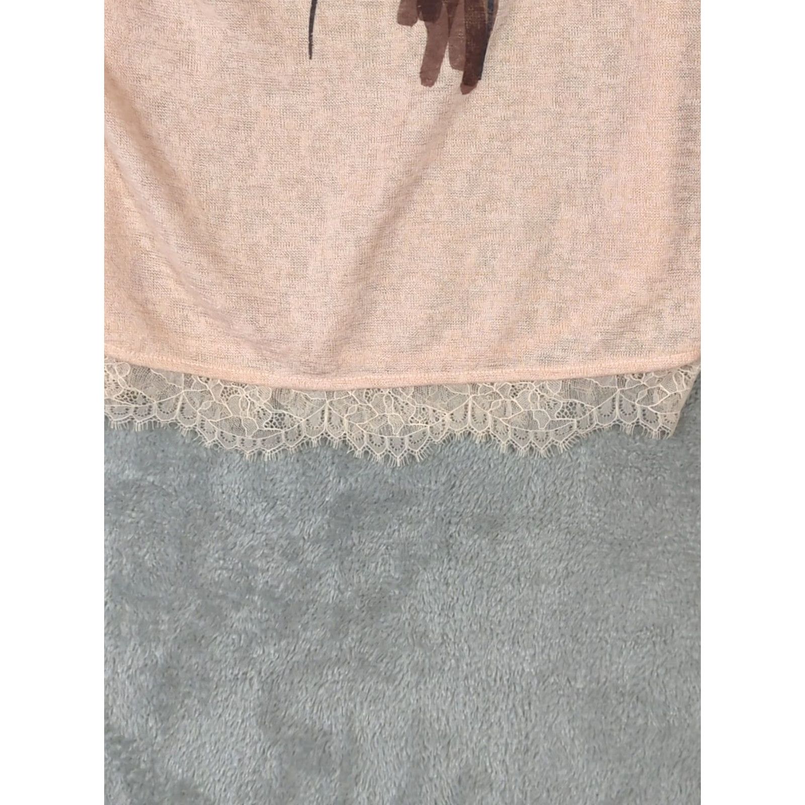Vintage Disney LC Lauren Conrad Snow White Top Women's L Peach Glitter Bow Lace Apple Round Neck Long Sleeve Casual Blouse Garden Vintage Not Applicable Size L / US 10 / IT 46 - 4 Thumbnail