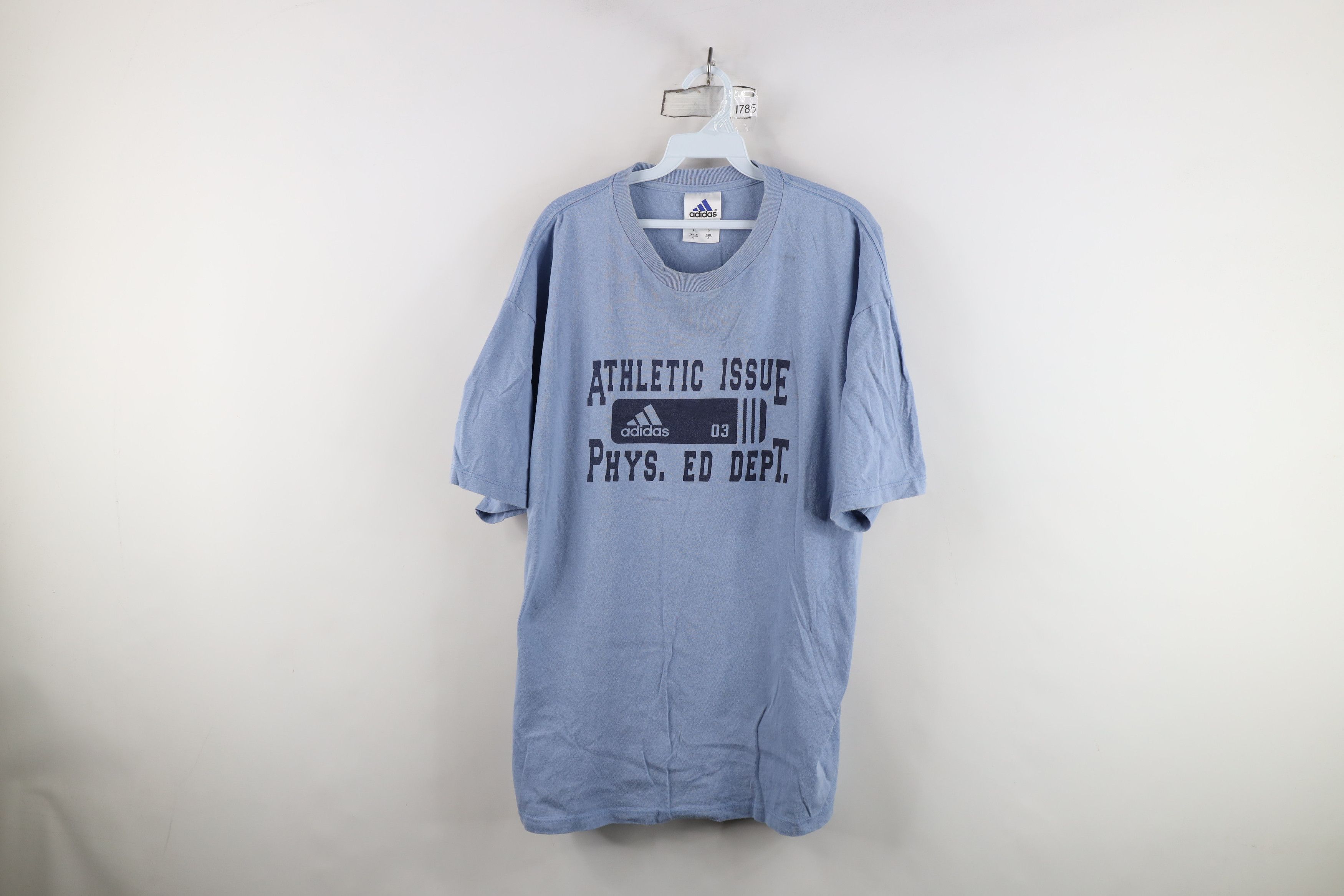 Adidas Vintage 90s Adidas Spell Out Phys Ed T-Shirt Blue USA Size US L / EU 52-54 / 3 - 1 Thumbnail
