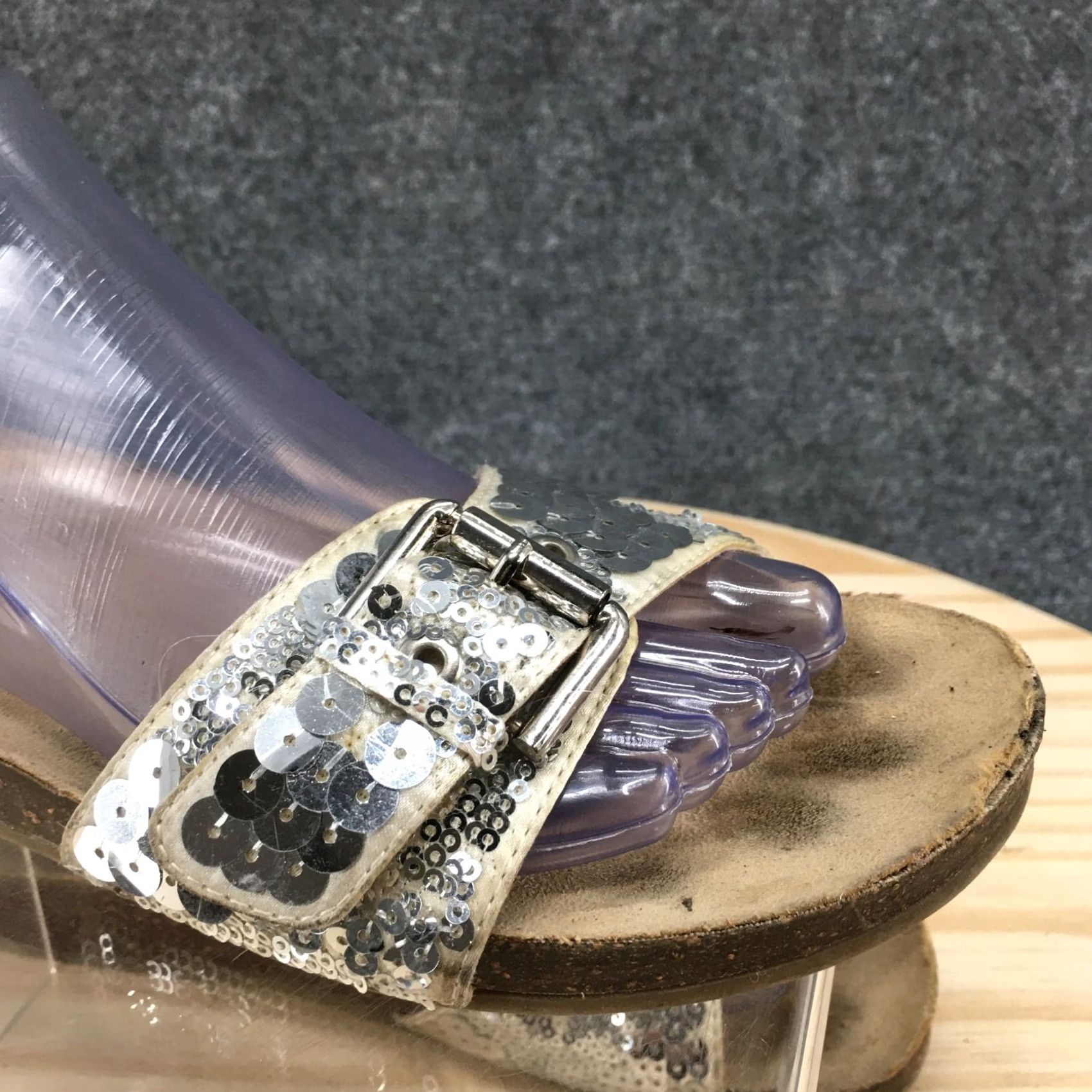 Vintage Apostrophe Sandals Womens 10 Sequin Slide Flats Slip On Leather Gray Silver Casual Flat Shoes Womens Size US 10 / IT 40 - 6 Thumbnail