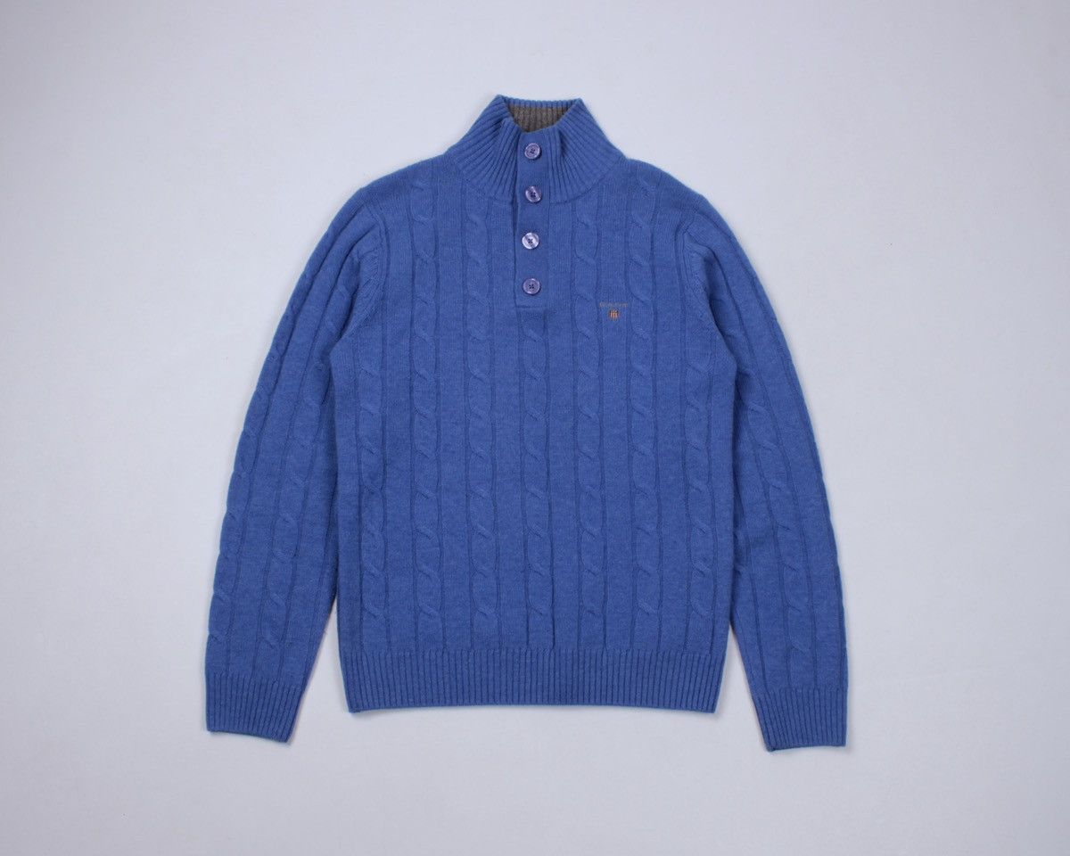 Gant GANT Lambs Wool Cable Knit Blue Button Sweater High Neck Size US M / EU 48-50 / 2 - 6 Thumbnail