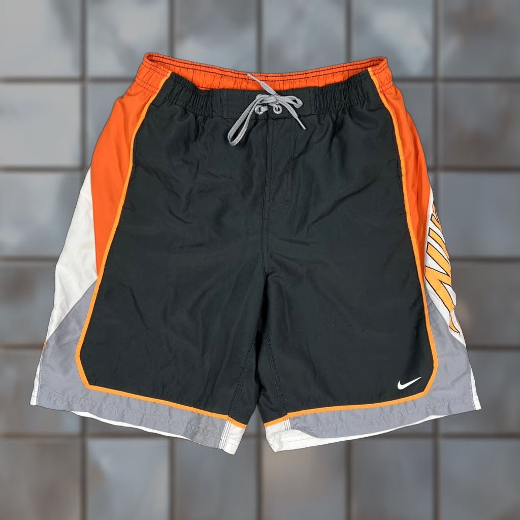 Nike Nike Mens Swim Trunks Regular Size M Gray Orange Beach Beach Surf Shorts 100% Polyester Size US 31 - 1 Thumbnail