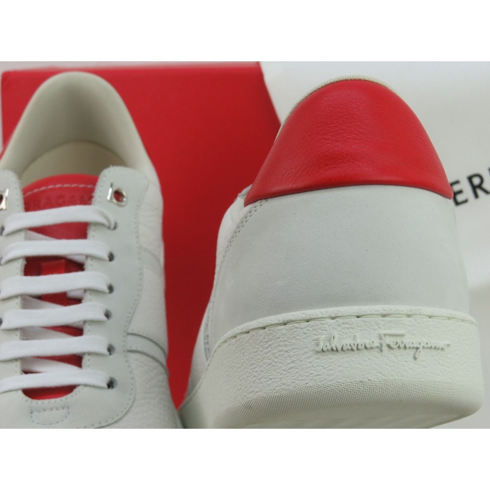 Salvatore Ferragamo FERRAGAMO ACHILLE WHITE RED LEATHER LOGO SNEAKERS 11.5 ITALY Size US 11.5 / EU 44-45 - 6 Thumbnail