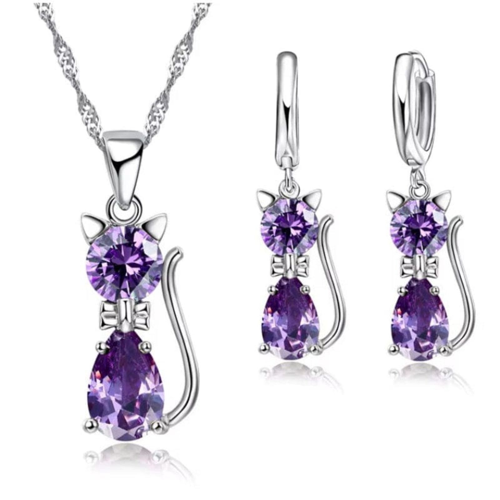 Designer PINK Crystal Cat Silver Necklace Cubic Zirconia Crystal Size ONE SIZE - 6 Thumbnail