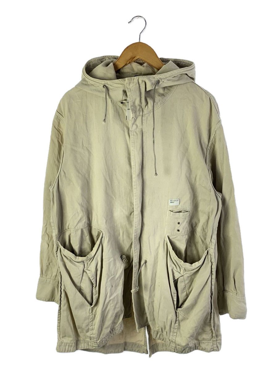 Coat Long Length Back Print Cotton Beige