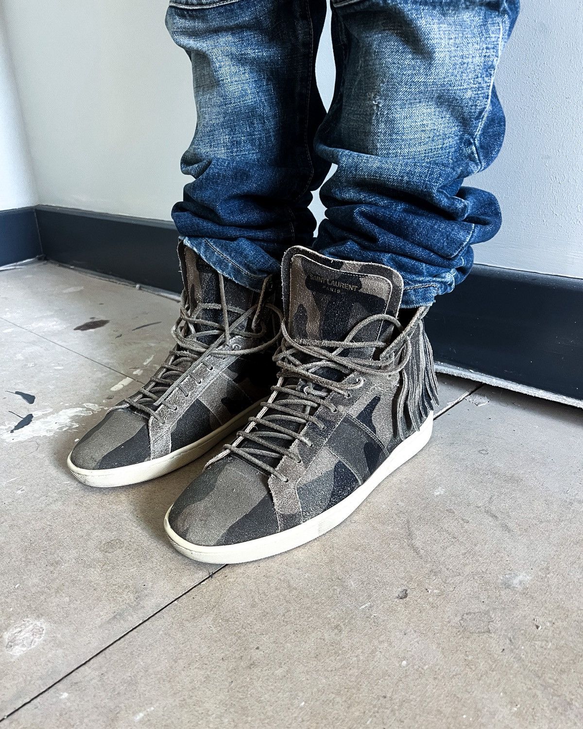 Saint Laurent Paris S/S16 CAMO FRINGE HIGH TOP SL10 Size US 8 / EU 41 - 2 Thumbnail