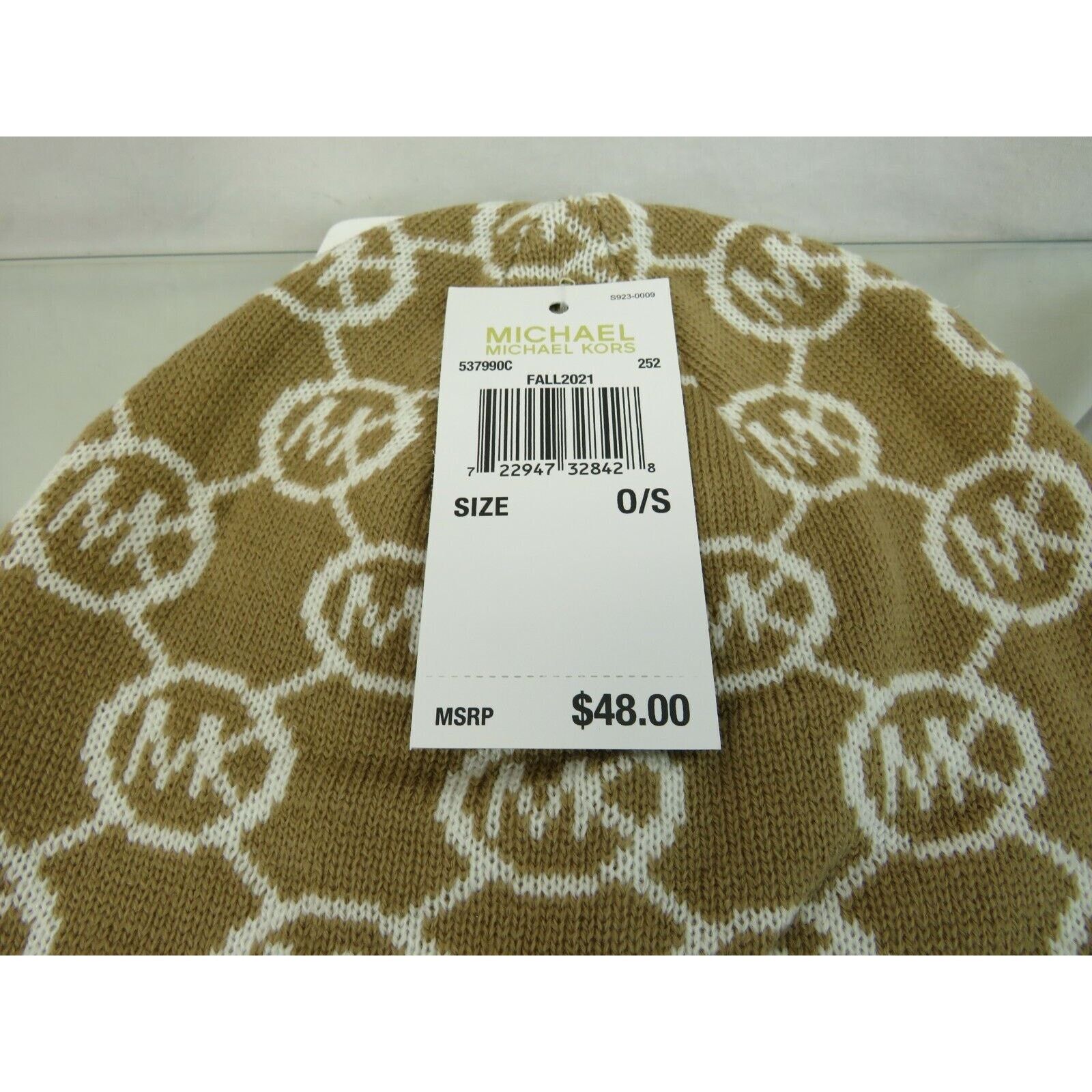 Michael Kors DARK CAMEL JET SET MK LOGO PRINT CALF BEANIE HAT SIZE 0/S Size ONE SIZE - 6 Thumbnail