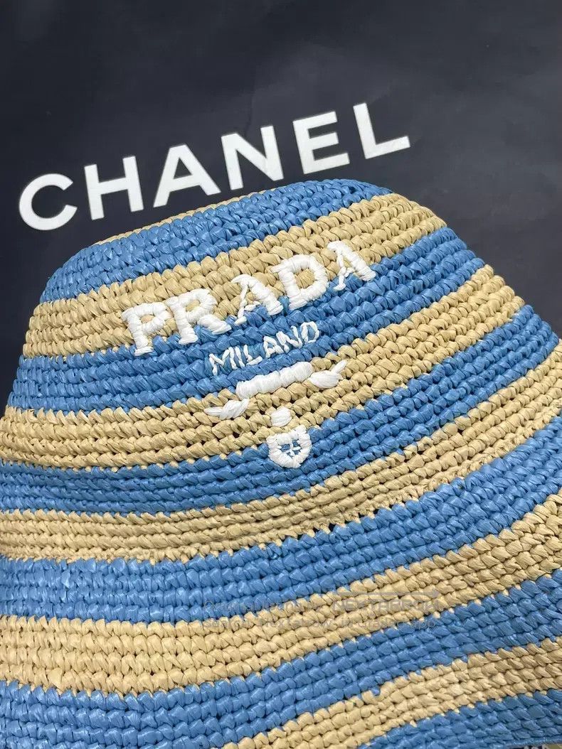 Prada Prada Blue striped straw-knitted fisherman's hat Size ONE SIZE - 2 Thumbnail