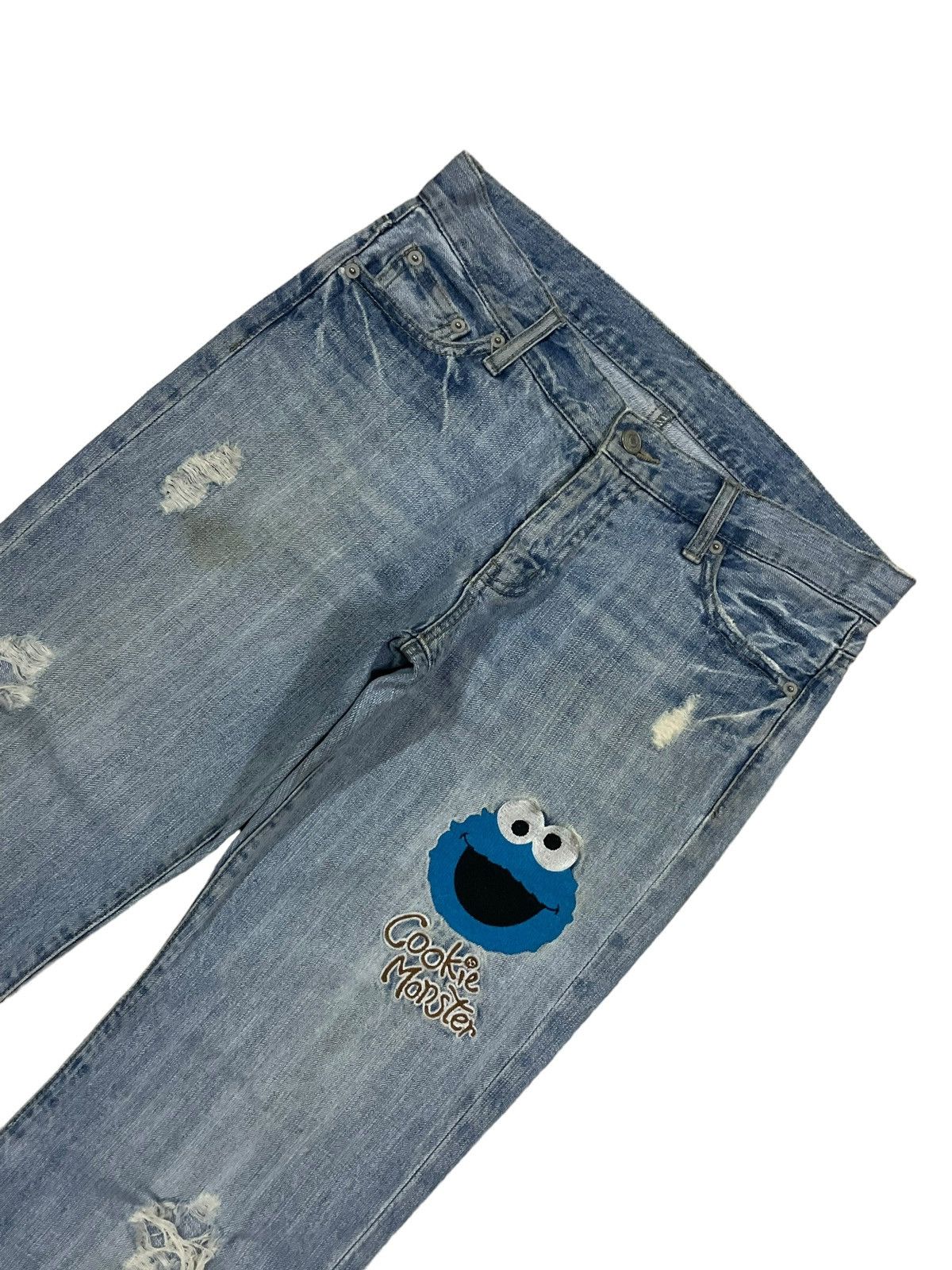 Cartoon Network Y2K Denim Cookie Monster Embroidery Distressed Rappers Jeans Size US 32 / EU 48 - 6 Thumbnail