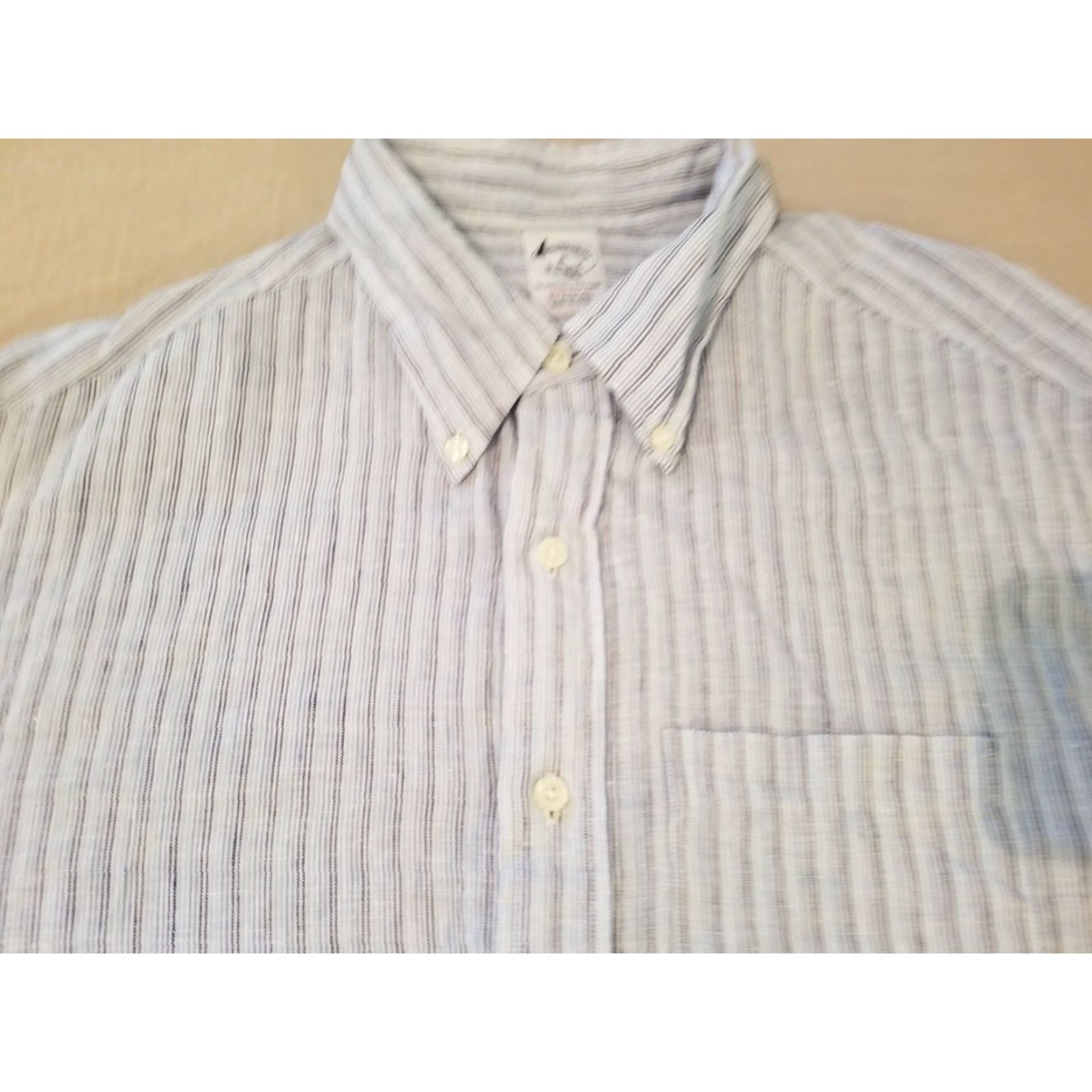 Brooks Brothers Mens Brooks Brothers Dress Shirt XL Blue Button Cotton Linen Shirt Size 46R - 2 Thumbnail