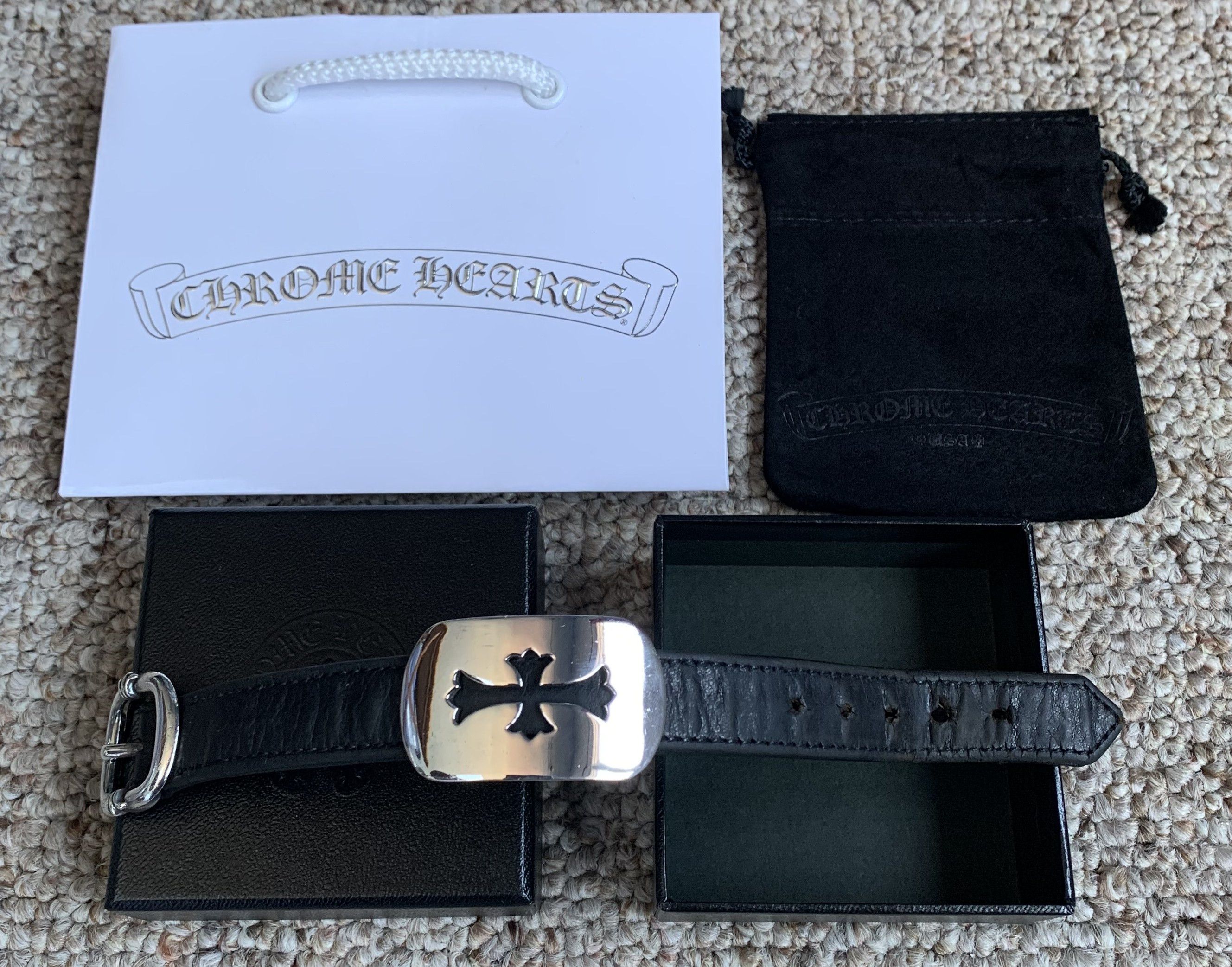 Chrome Hearts Chrome Hearts Silver Cross Gunslinger Leather Bracelet Size ONE SIZE - 9 Thumbnail
