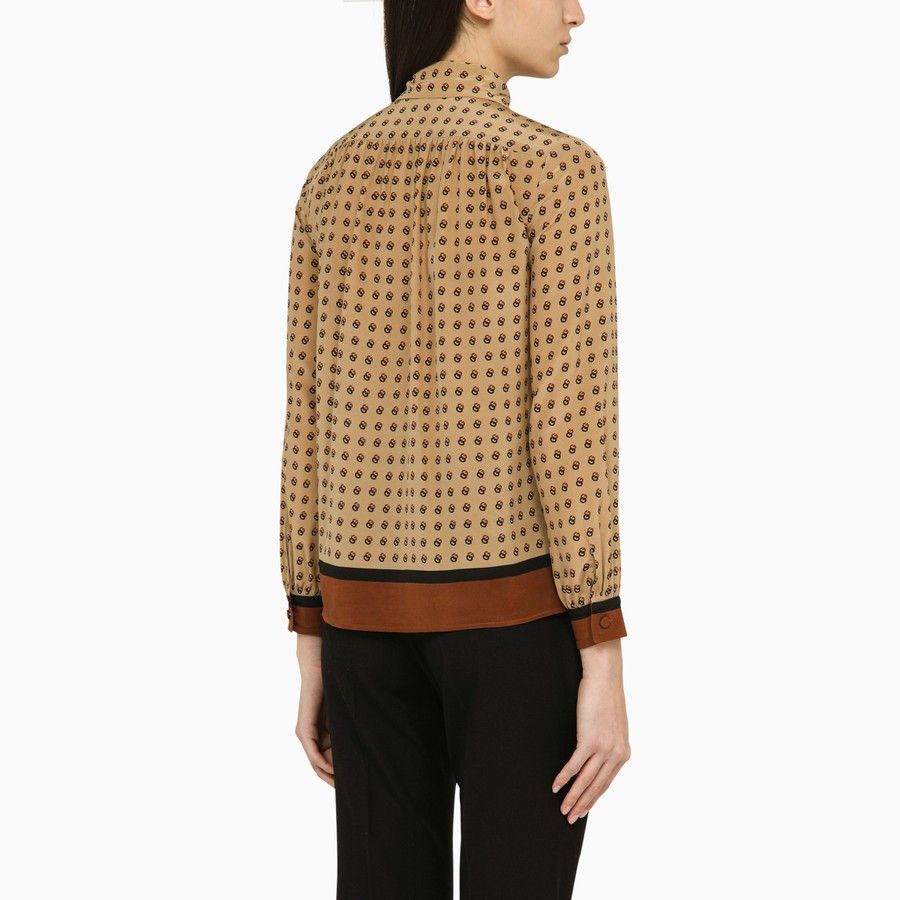 Gucci o1d2blof0824 Silk Shirt in Beige & Brown Size M / US 6-8 / IT 42-44 - 3 Thumbnail