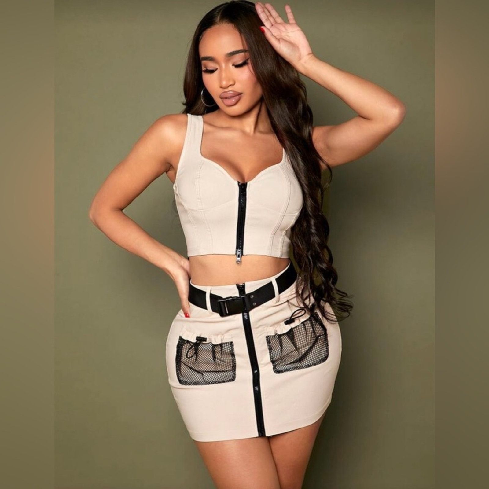 Other Y2K Khaki Matching set Crop Top and Skirt size XS Size 25" / US 0 / IT 36 - 4 Thumbnail