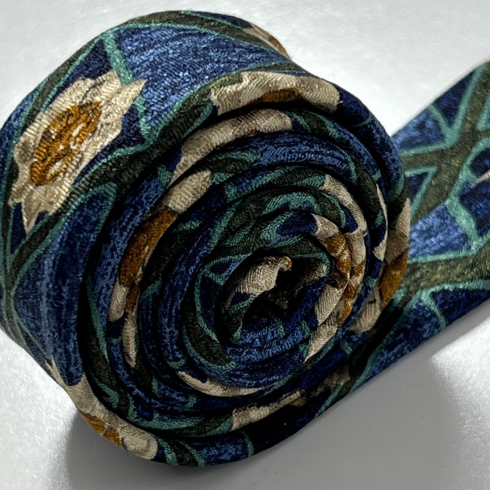 Ermenegildo Zegna Ermenegildo Zegna Men 100% Silk Blue Geometric Woven Necktie Size ONE SIZE - 9 Thumbnail