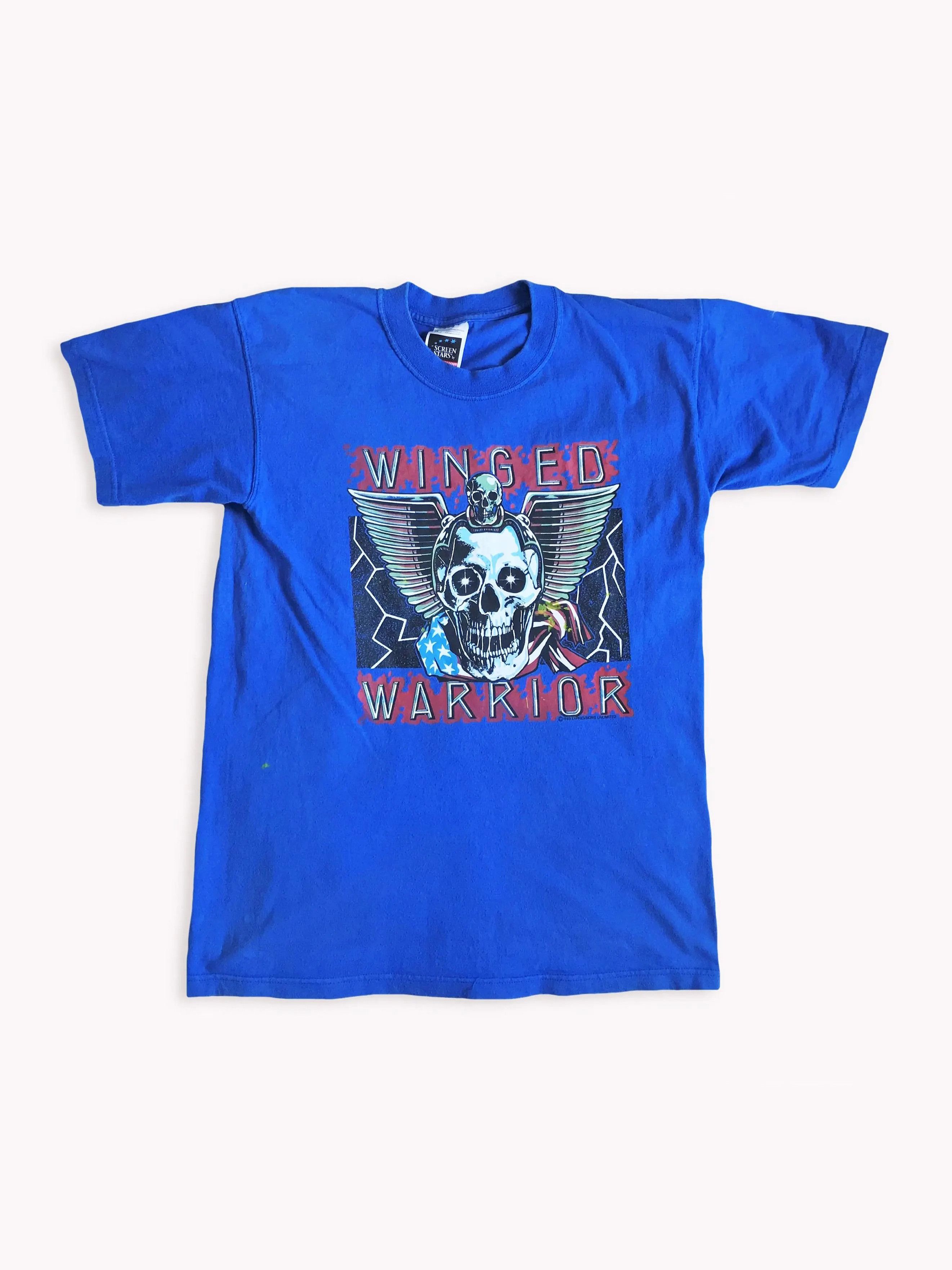 Fruit Of The Loom Vintage 1989 WINGED WARRIOR T shirt 80s 90s Tee Skull Size US M / EU 48-50 / 2 - 1 Thumbnail