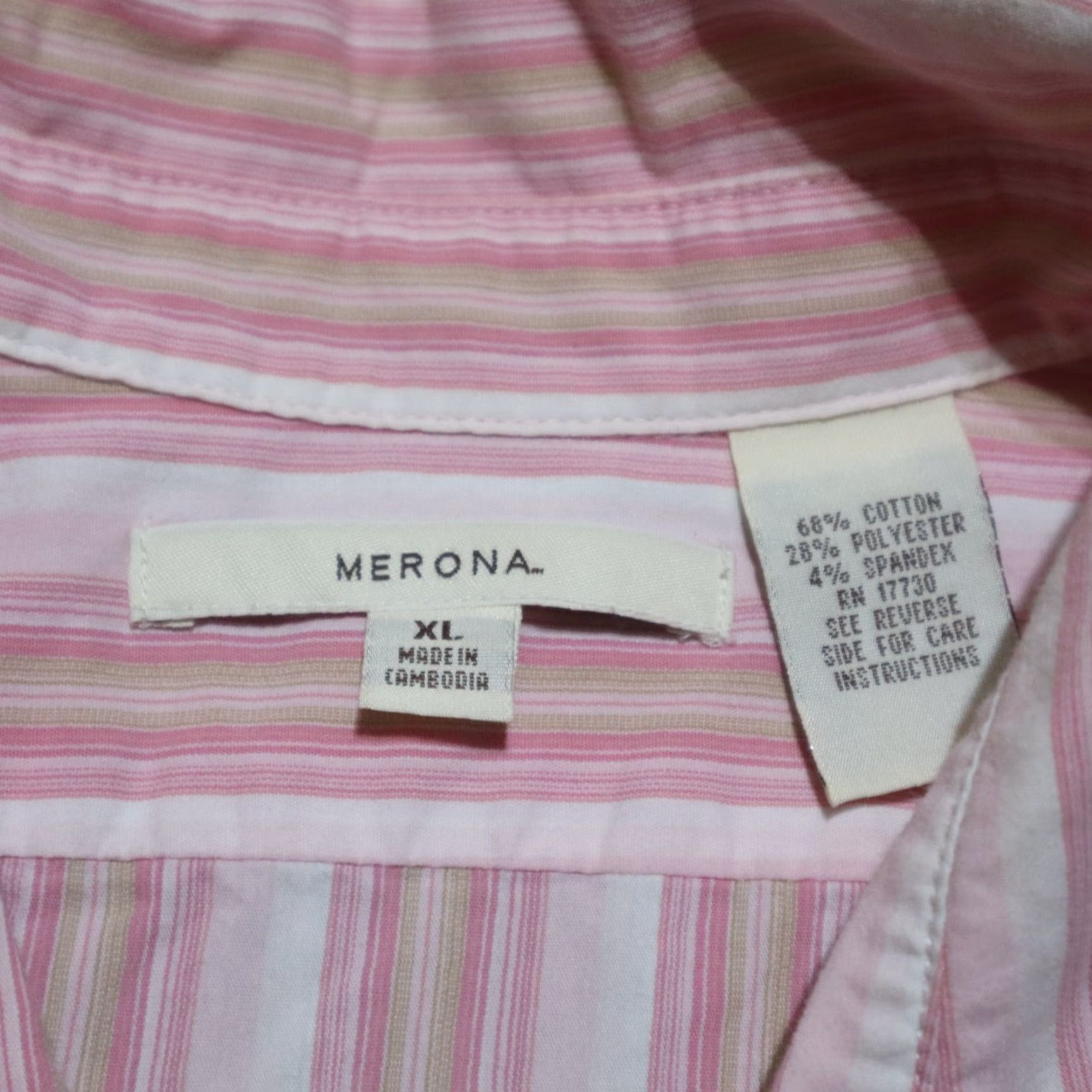 Merona Merona Shirt Pink Striped 3/4 Sleeve Button Up Women's XL Blouse Top Stretch Casual Size XL / US 12-14 / IT 48-50 - 3 Thumbnail