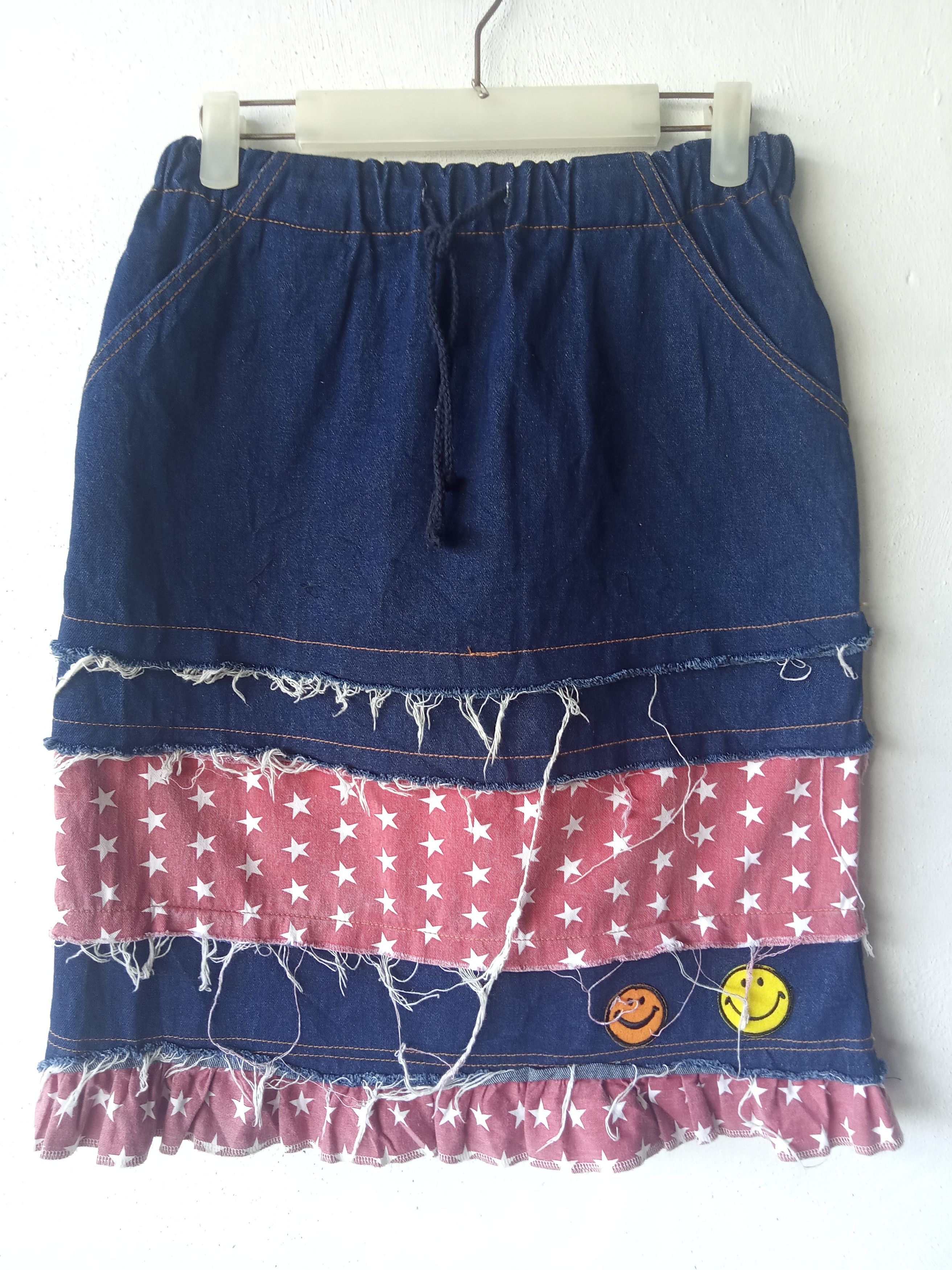 Hysteric Glamour Inspired Japanese Smiley Patches Hagi Midi Skirt Jeans Size 31" - 1 Thumbnail