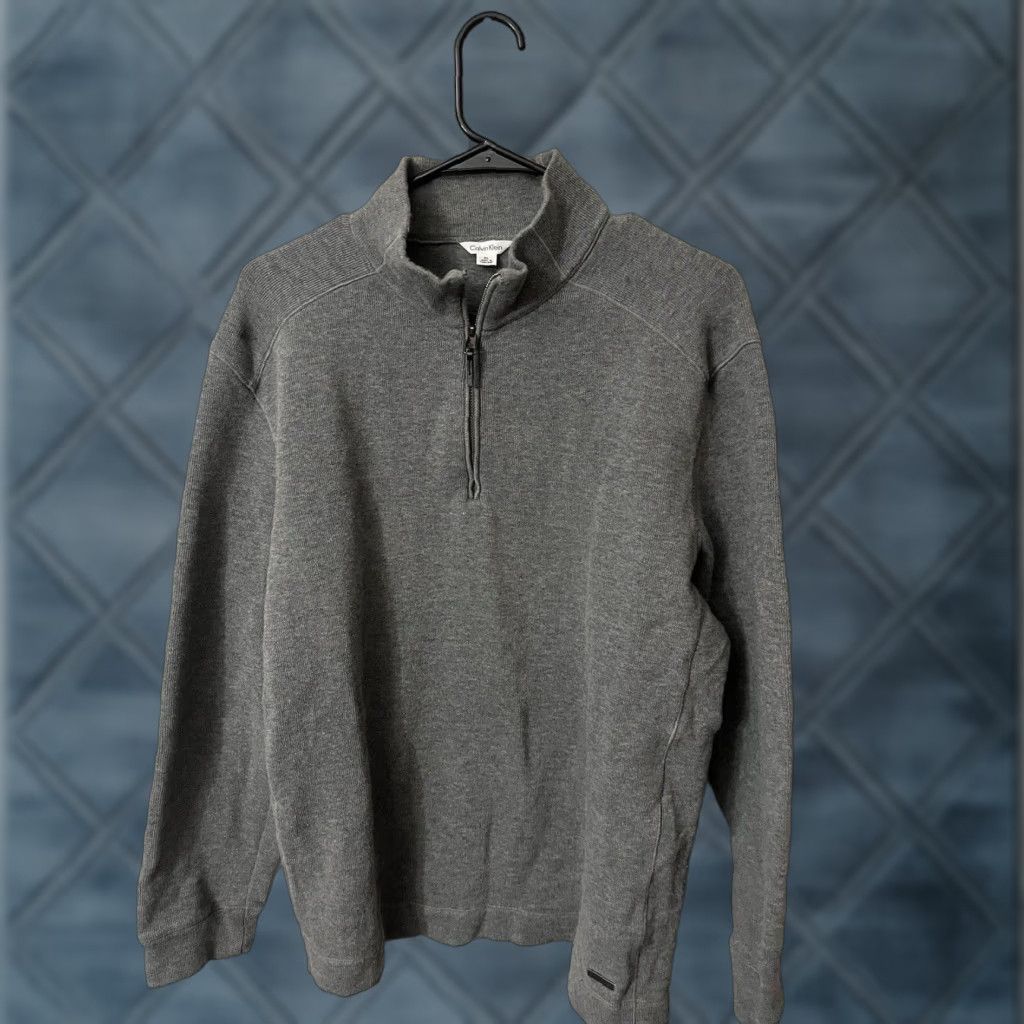 Calvin Klein VINTAGE Calvin Klein Jeans Sweatshirt 1/4 Zip Mock Neck XL Gray Mens Pullover '90s Size US XL / EU 56 / 4 - 1 Thumbnail